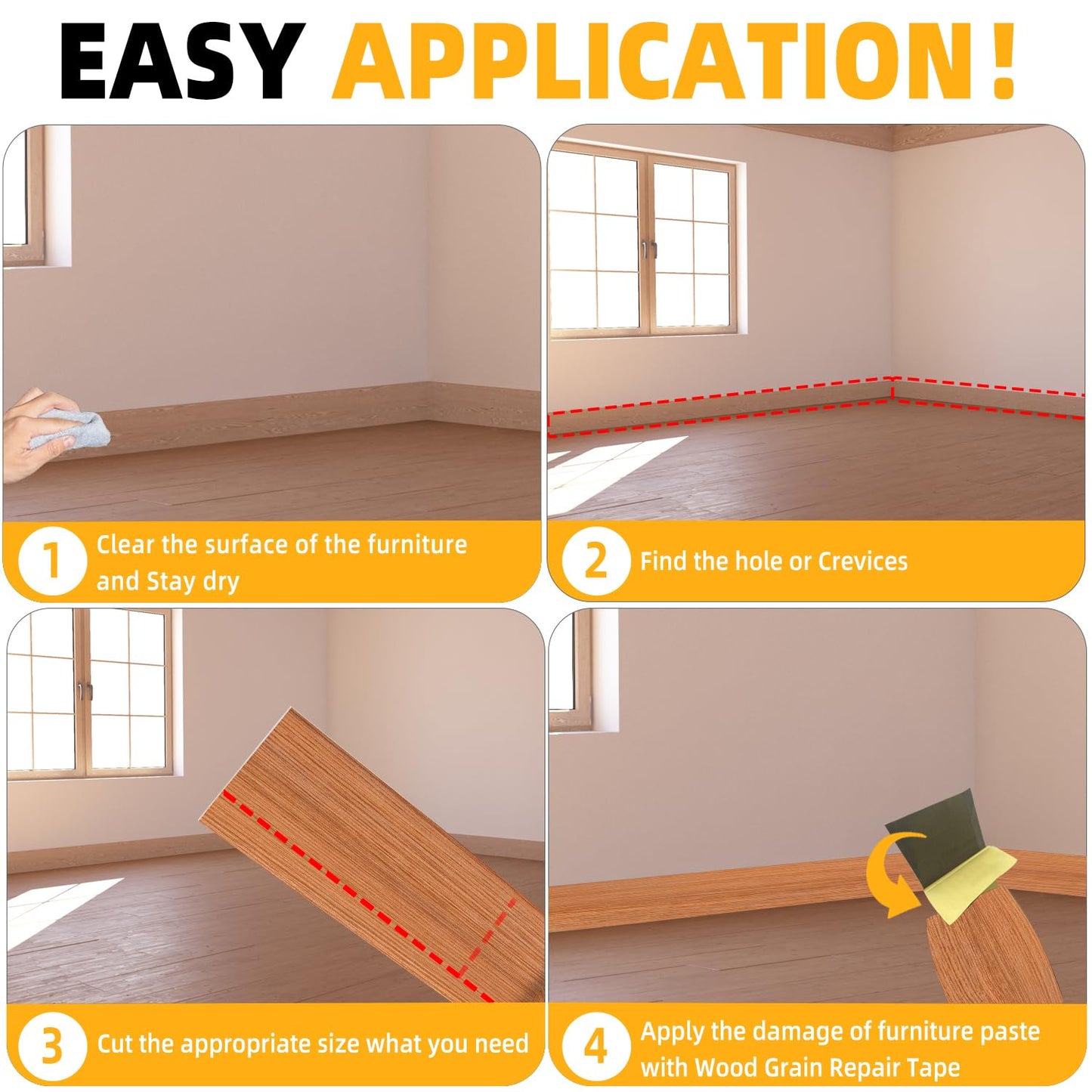 GSCIT Club Red Oak Wood Tape, 2.4 inch X 15ft Self Adhesive Wood Grain Repair Patch for Tables, Chairs, Baseboards, Doors, Windows, Floors, Handicraft DIY.