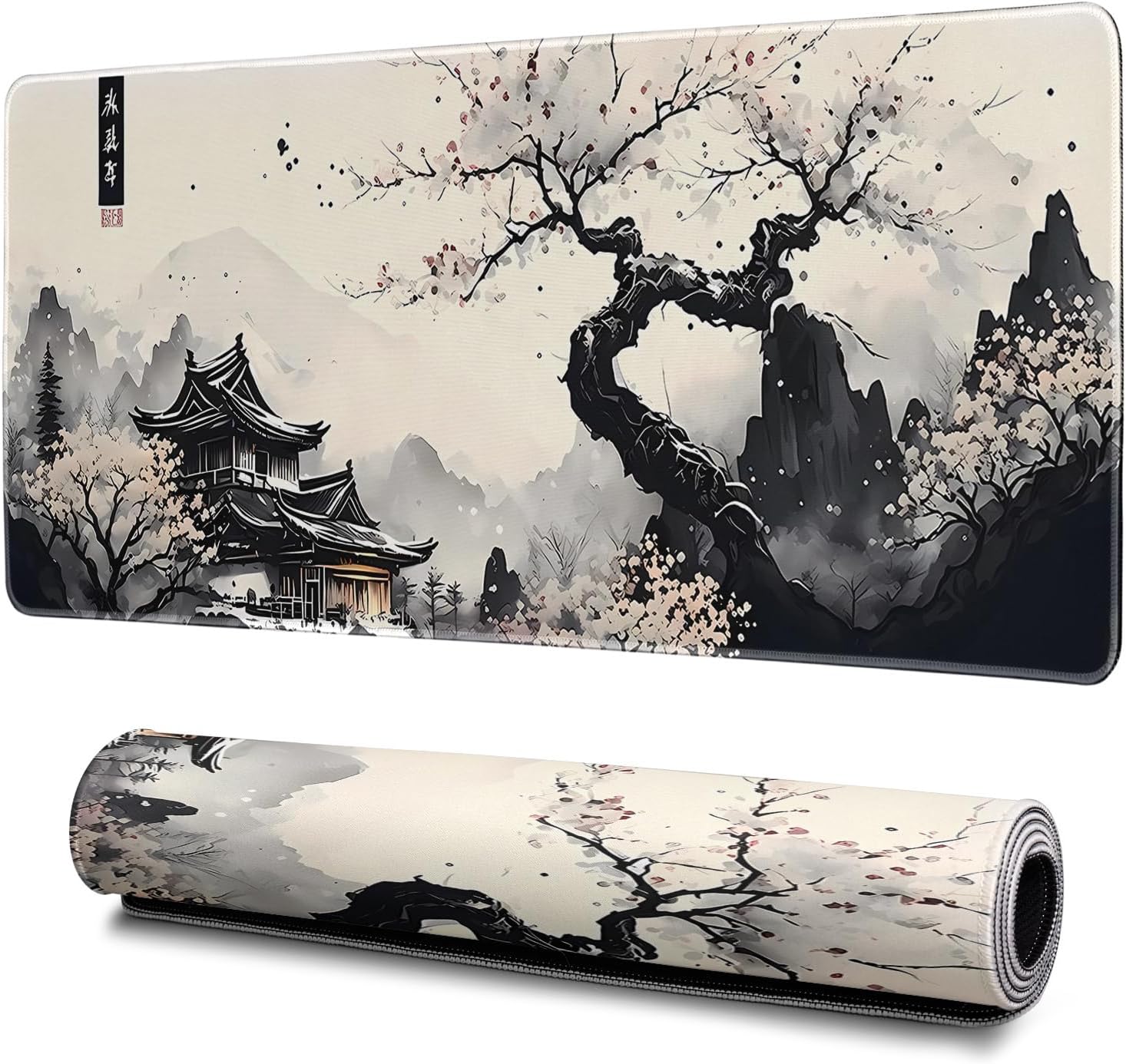 Japanese Mouse Pad, Large Japanese Desk Mat, XL Anime Gaming Keyboard Mat, Non-Slip Rubber Base, Big Extended Desk Protector for Office and Home, 31.5”x11.8”