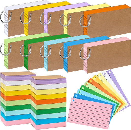 2000 PCS Index Cards 3x5 Inches Colored Flash Cards with Ring Lined Flashcards Ruled Index Cards Notecards Study Cards Note Cards for Studying Learning School College, 10 Colors