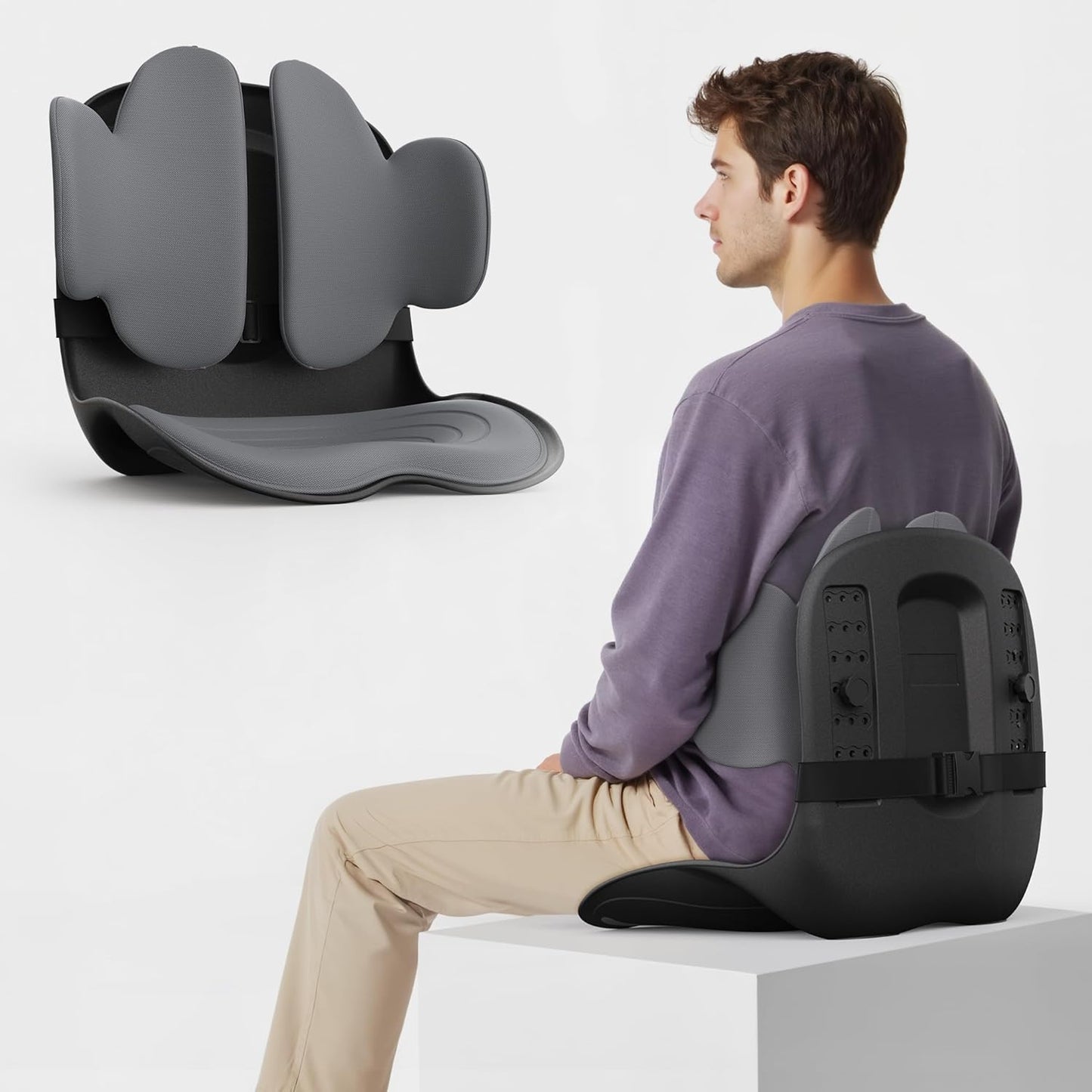 3D Lumbar Support Seat Cushion – Patented Spine Alignment Ergonomic Posture Corrector, Breathable Mesh & EVA Foam, Portable for Home, Office, Meditation, Gaming, Outdoor 16.5" W × 15.7" D