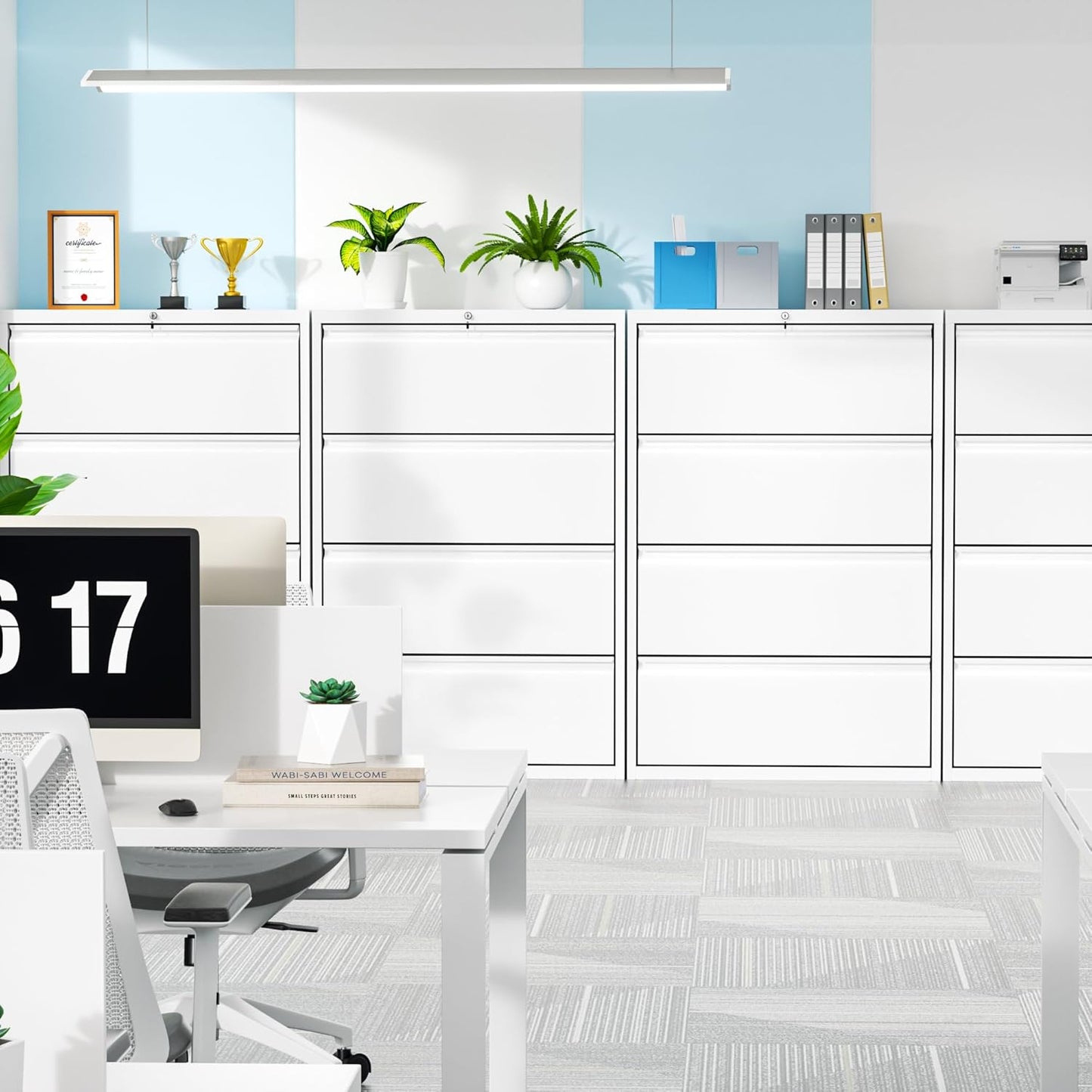 Incbruce 36" W 4 Drawer Lateral File Cabinet, Metal 4 Drawer Lateral Filing Cabinet with Lock, Steel Wide Filing Organization Storage Cabinet for Home, Office, Fit A4/F4/Letter/Legal File (White)