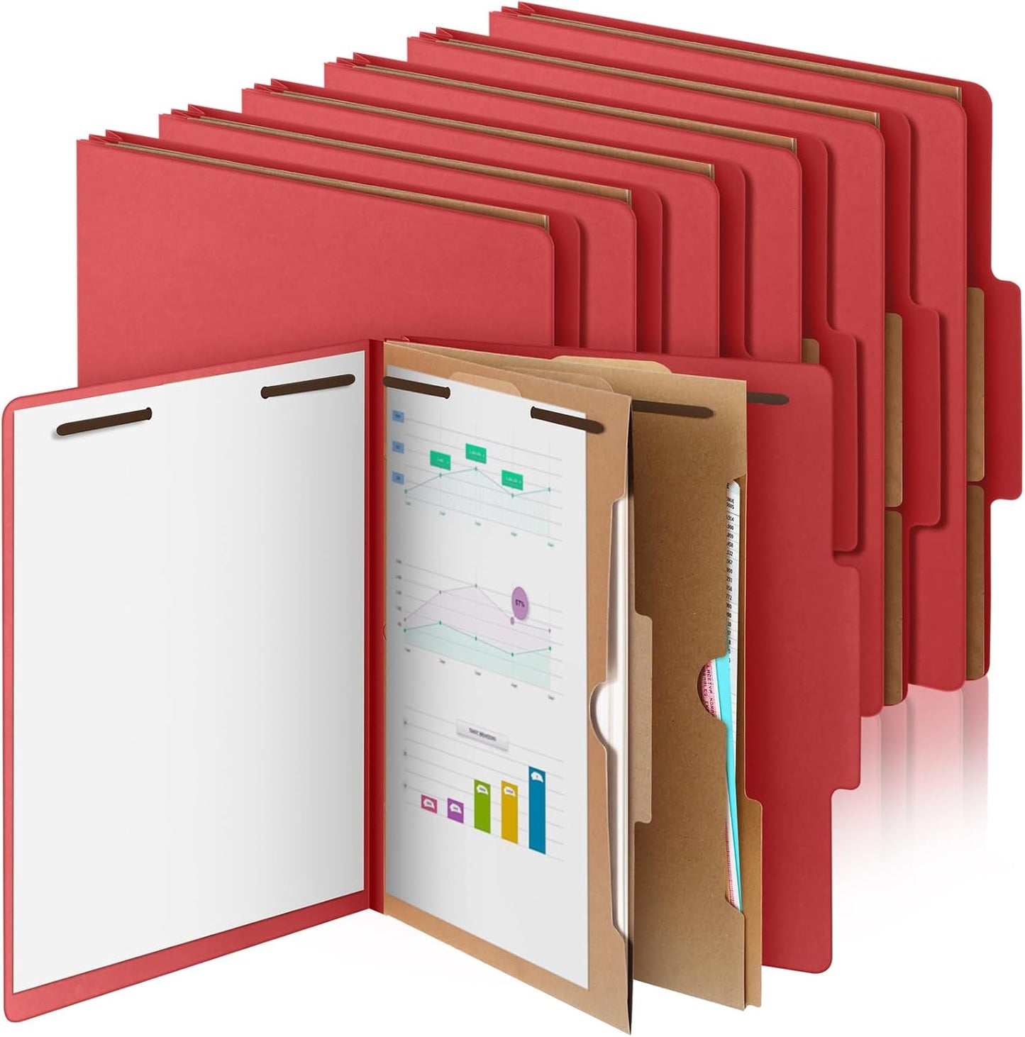12 Pcs Classification Folders Letter Size, 2 Pocket Dividers Pressboard File Folder with Fasteners, Expanding File Organizer Bulk for Teachers, Clergy, Office, Church, Christmas (Red)