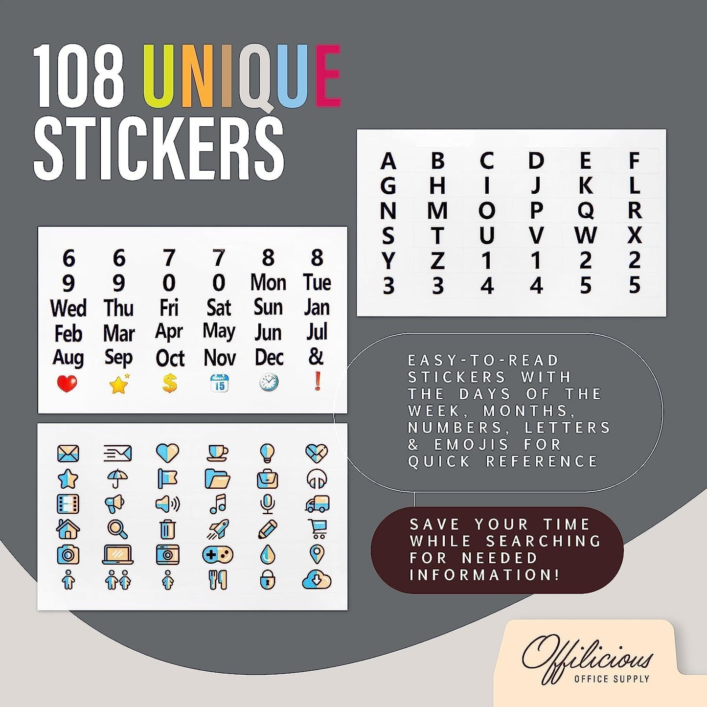 25 Manila Index Card Box Dividers - 3x5" with Tabs & 108 Stickers, Monthly & Recipe Guides, Greeting Card Dividers