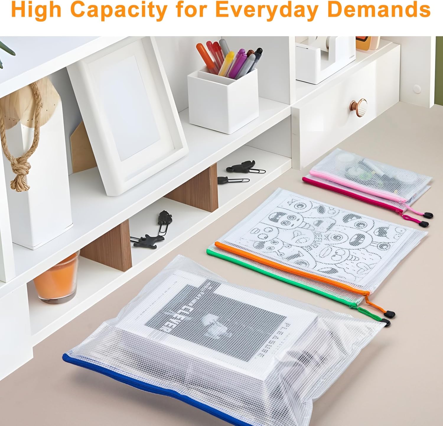 64Pack Mesh Zipper Pouch Bags, Waterproof A4 Letter Size Document Zipper Pouches for Storage, Teacher School, Toys, Puzzle, Office, 8 Colors