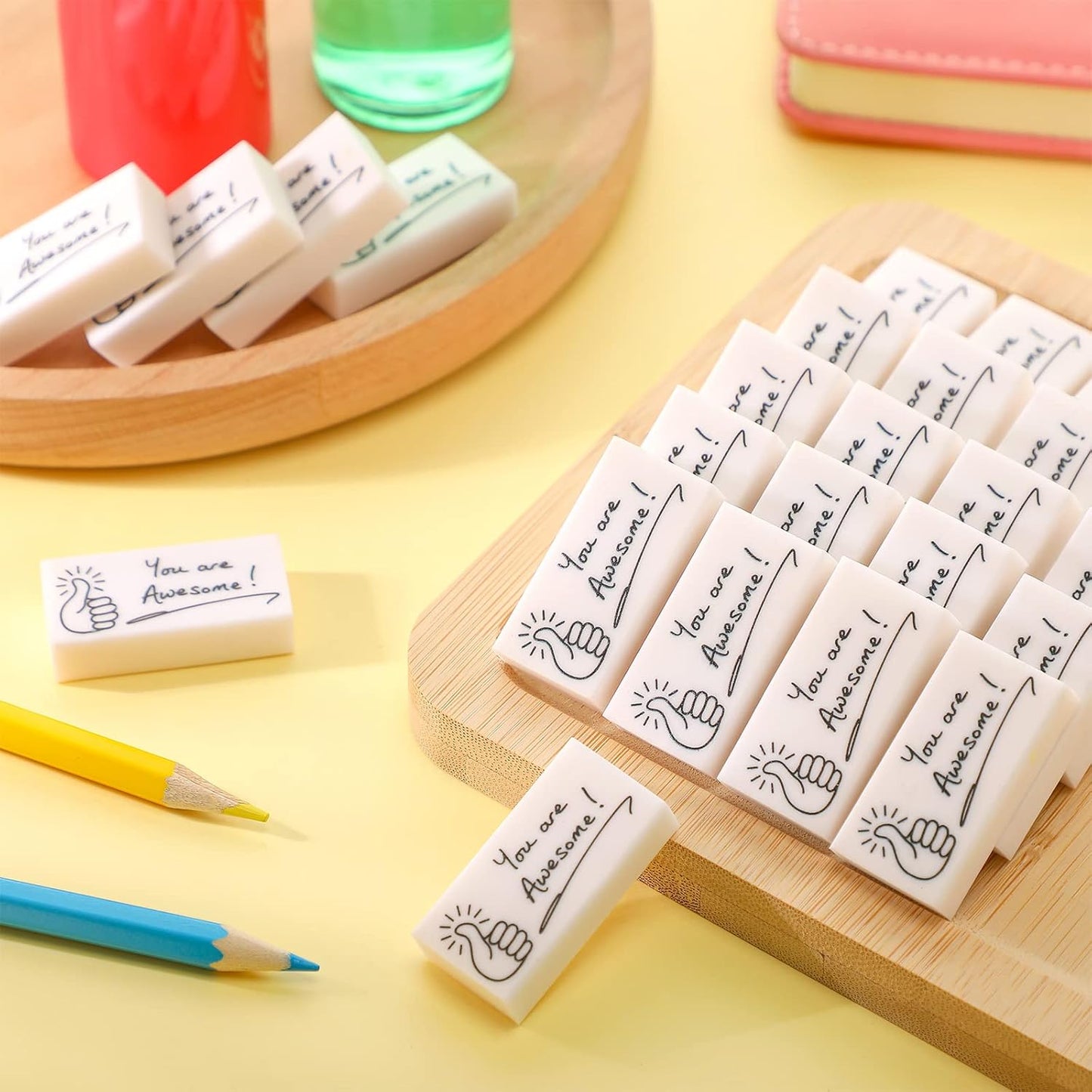 Fuutreo 200 Pcs Welcome Back to School Gifts for Students Inspirational Pencil Erasers Bulk You are Awesome White Cute Fun Erasers First Day of School Gifts Classroom Prizes from Teachers