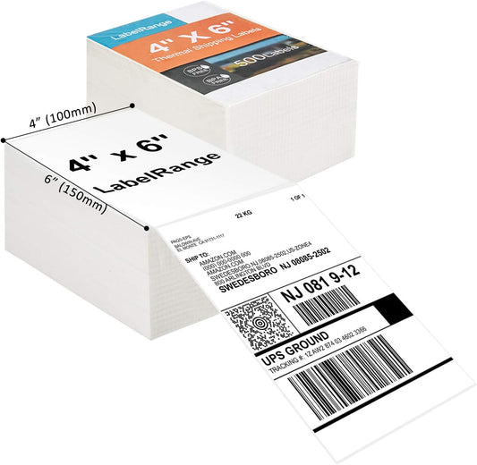 4''X6'' Direct Thermal Shipping Labels (1000 4x6 Fan-fold Labels) - Permanent Adhesive Postage Labels - Commercial Grade - LabelRange/Rollo/Munbyn Compatible