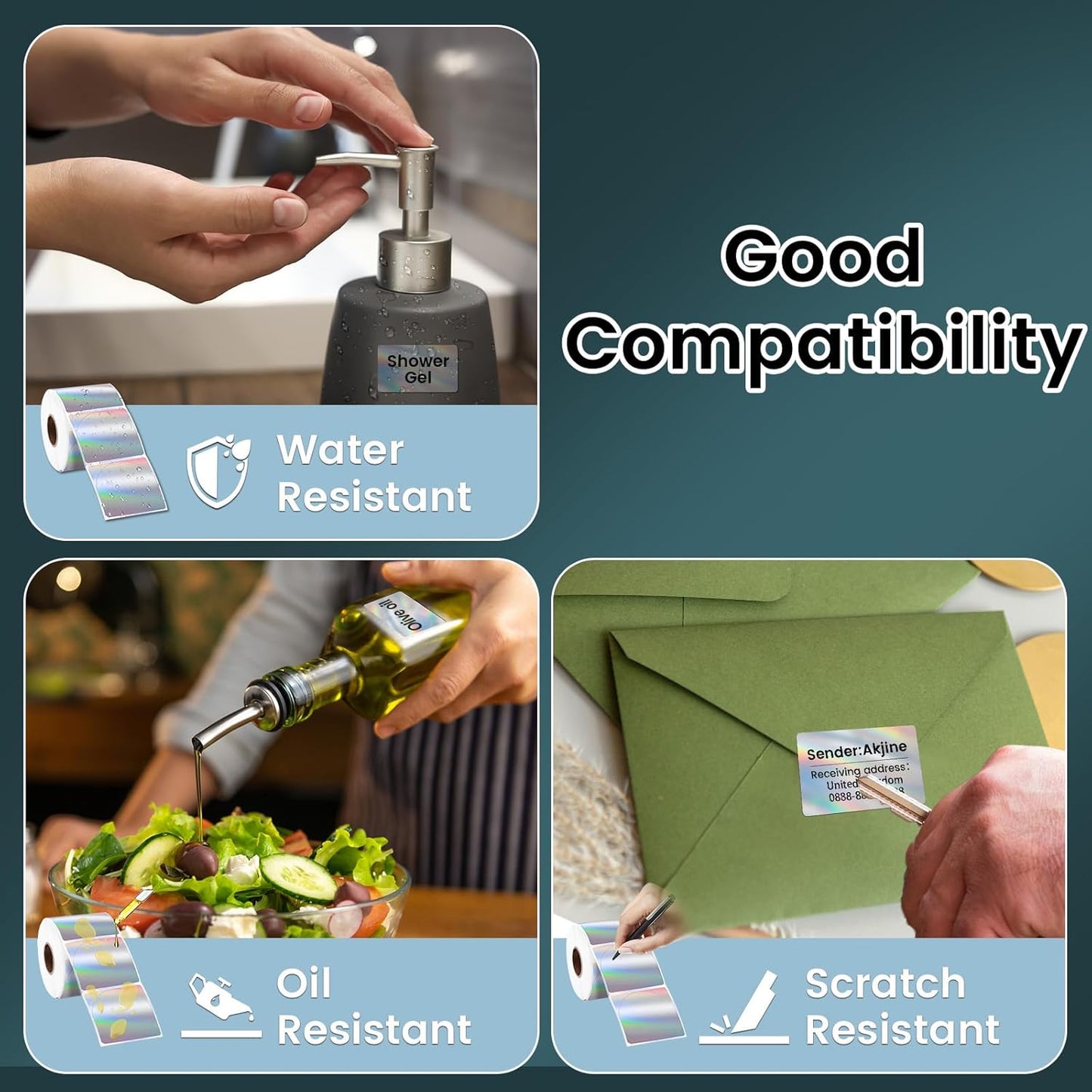 2.25x1.25 Inch Thermal Labels Sliver, Holographic Sliver Barcode Thermal Labels for Thermal Printer and Small Business, Multi-Purpose Rectangle Stickers, 500 Sheets/Roll