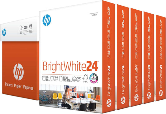 HP Printer Paper | 8.5 x 11 Paper | BrightWhite 24 lb | 5 Ream Case - 2500 Sheets |100 Bright | Made in USA - FSC Certified | 203000C