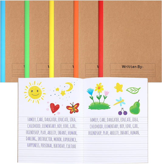 Henoyso 5 Pcs Primary Composition Notebook 9 3/4 x 7 1/2 Inch Kids Journal, Back to School Supplies, K-2 Primary Writing Notebook for Kids Student Draw and Write Story Journal (Bright Color)