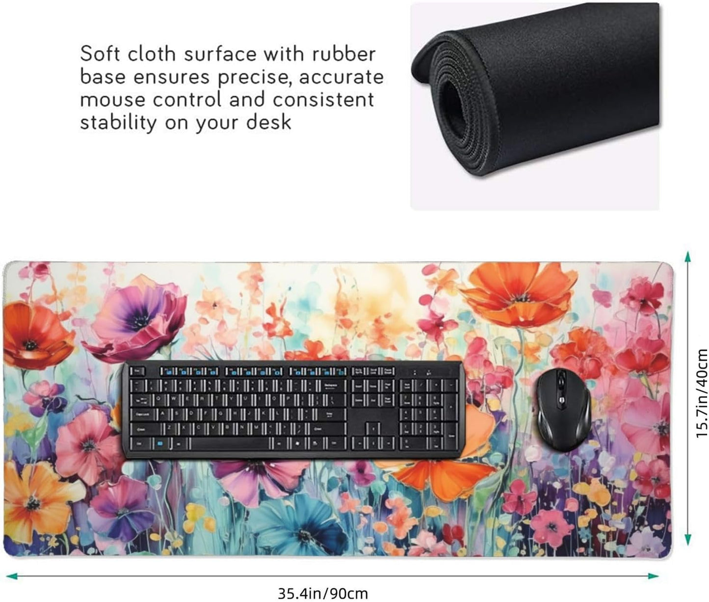 35.4 x 15.7 in, Waterproof XXL Large Mouse Pad for Desk, Extended Keyboard Mouse Mat for Computer Office, Big Laptop Mouse pad, Gaming Pc-Colorful Flowers