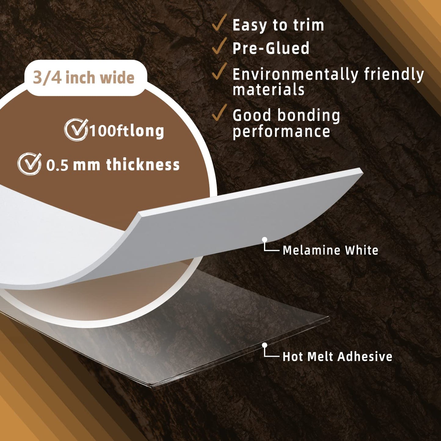 GSCIT Club White Edge Banding, 3/4 inch x 100ft Melamine Edge Banding with Hot Melt Adhesive Pre-glued Edge Banding Flexible Edging for Plywood Cabinet Furniture