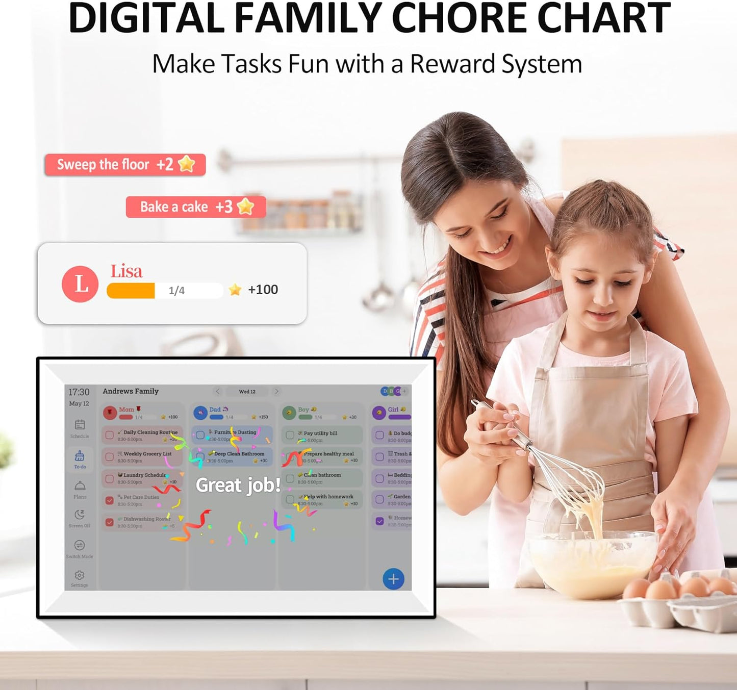 15.6 Inch Digital Calendar Chore Chart, Digital Picture frame,Smart Touchscreen Wall & Desk Electronic Calendar Family Planner for Seamless Scheduling/Organizing
