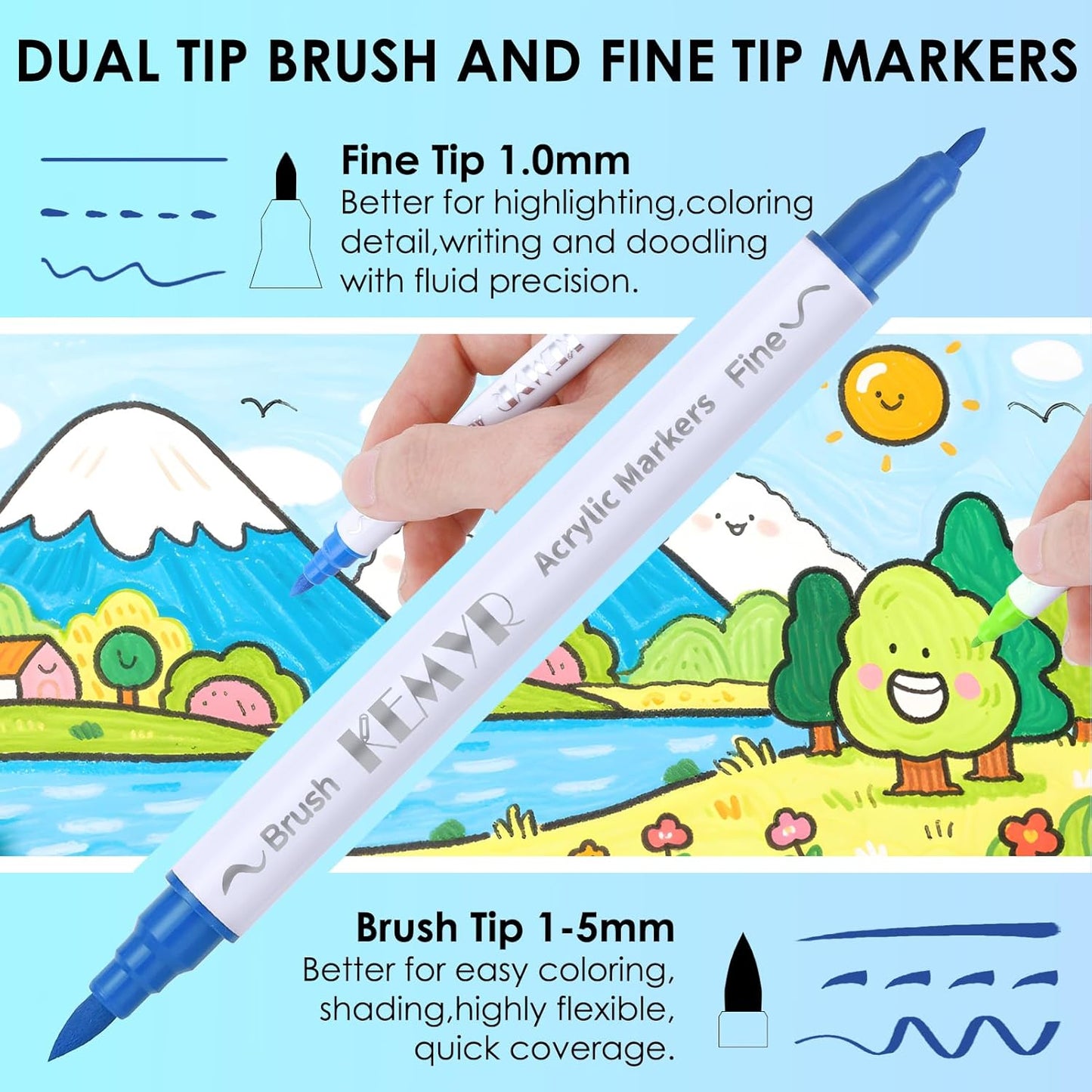 120 Colors Brush & Fine Tip Acrylic Paint Pens, Dual Tip Acrylic Paint Markers for Paper, Wood, Canvas, Stone, Rock, Glass, Fabric, DIY, Ceramic, Art Supplies for Kids and Adults Drawing