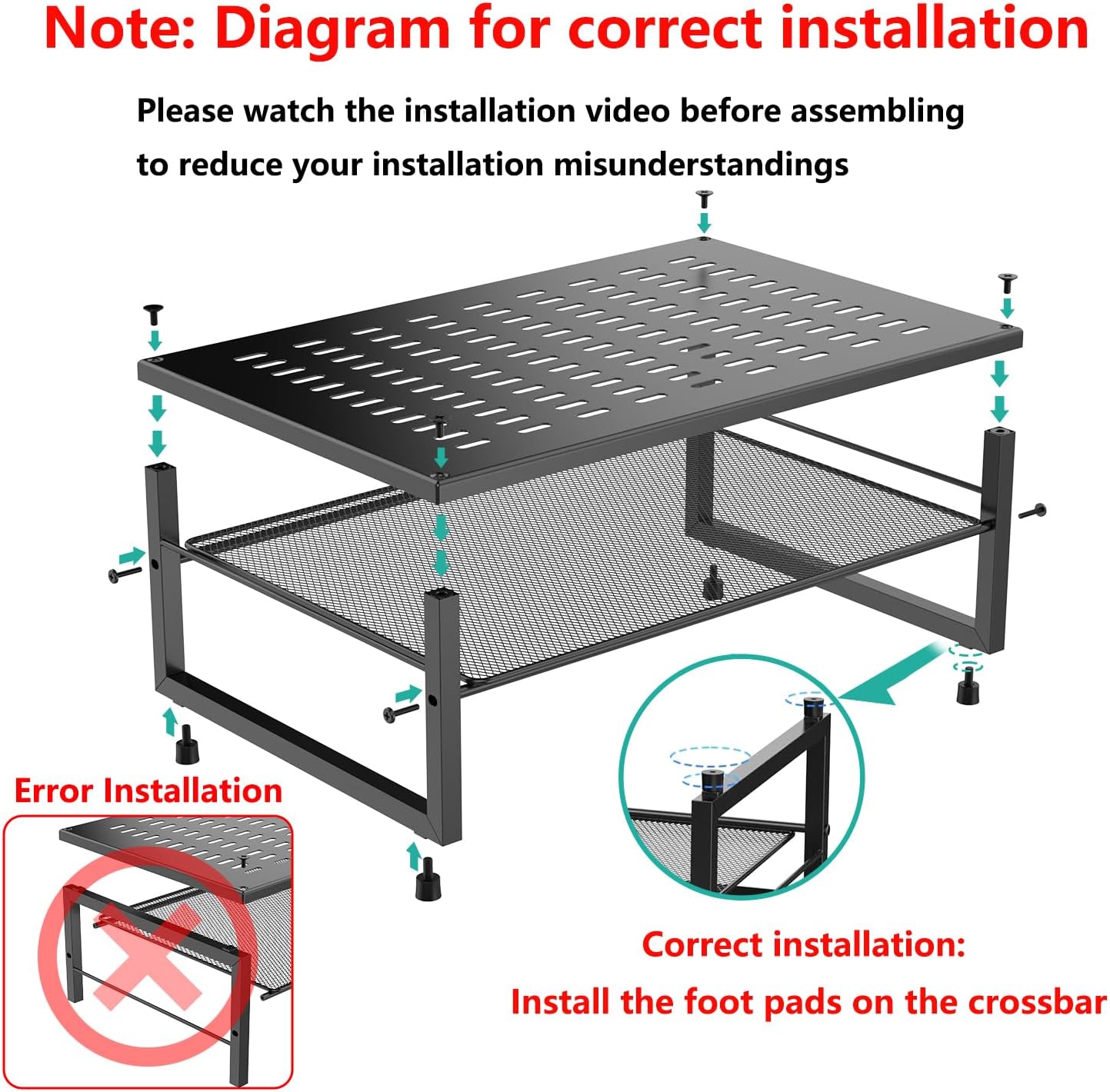 gianotter Desk Organizers and Accessories, 2-Tier Metal Monitor Stand Riser, Desk Organizer for Monitor, Office Desk Storage Organizer for Office Supplies (Black)