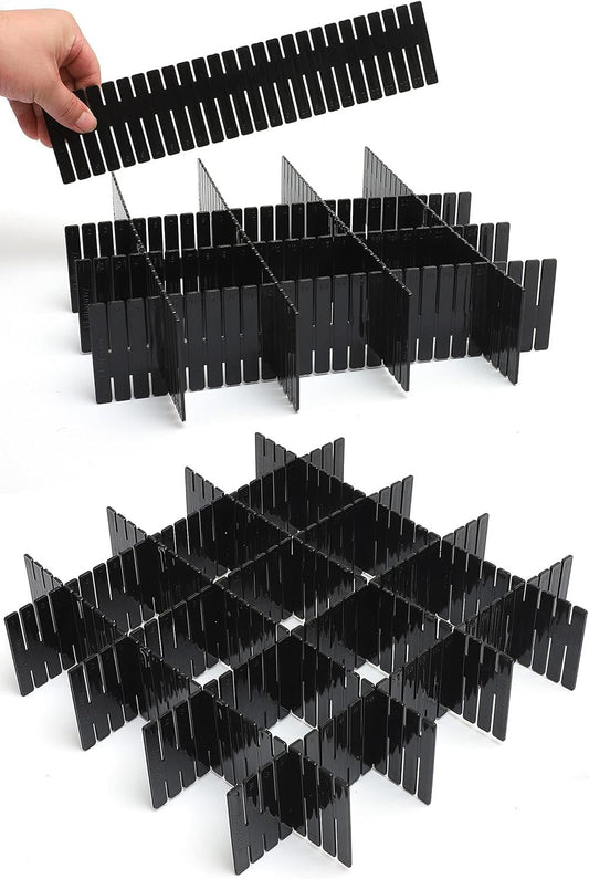 18Pcs Drawer Dividers, Adjustable Drawer Organizer for Socks, Underwear, Makeup, Can Help Tidy Kitchen, Bedroom, Dresser Black