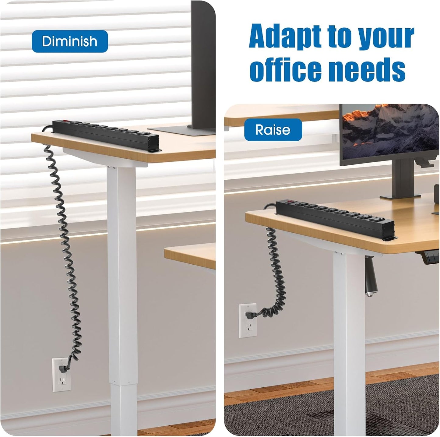 HHSOET 8 Outlet Metal Wall Mount Power Strip, Mountable Outlet with Switch, Heavy Duty Wide Spaced Surge Protector, 6 FT SJT 14AWG Black Spring Cord.