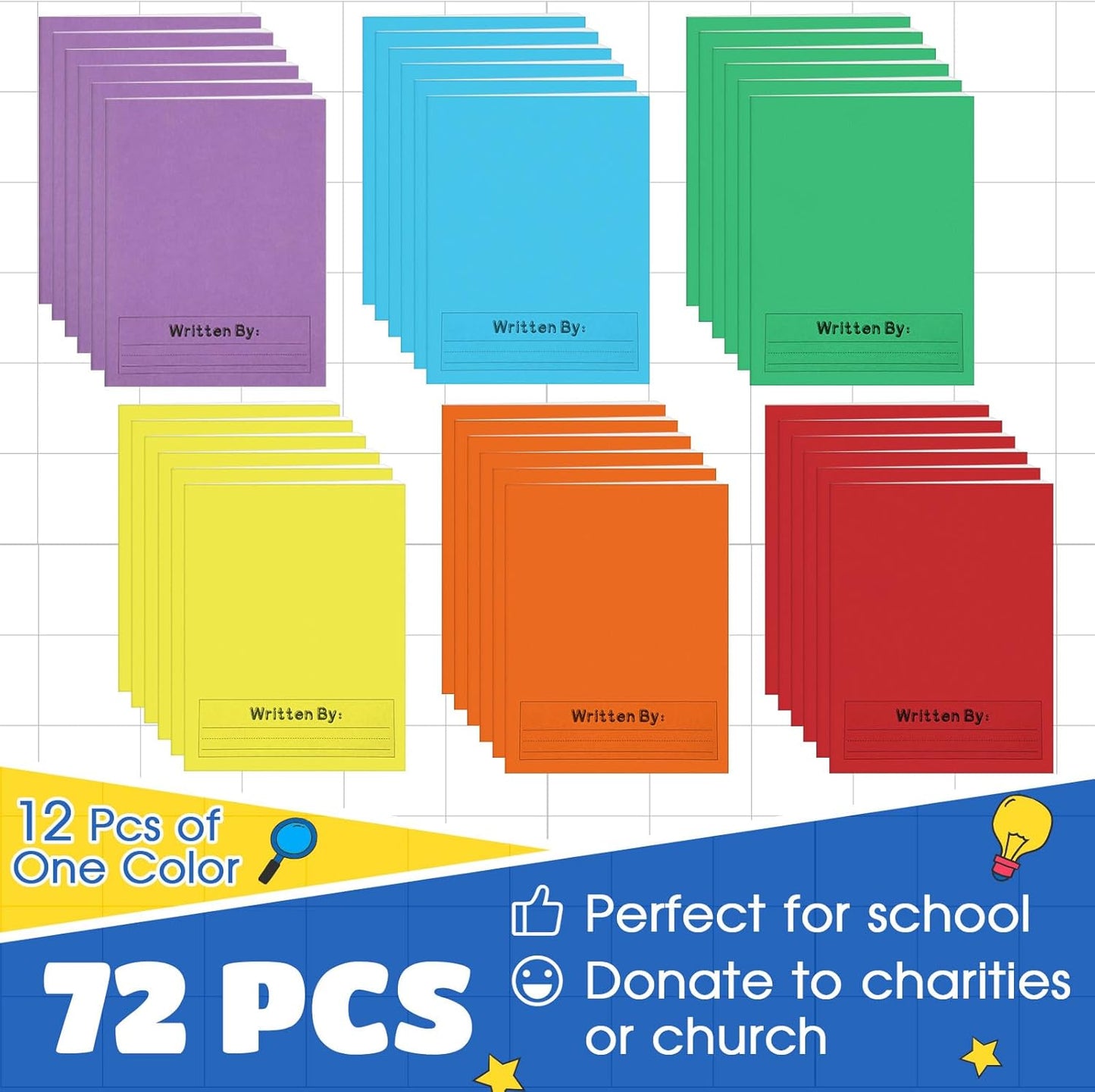 Henoyso 72 Pcs Primary Composition Notebook K-2 9 3/4 x 7 1/2 Inch Primary Journal, Back to School Supplies, Bulk Blank Writing Book for Kid to Write Draw Journal 60 Page Notebooks (Colorful)