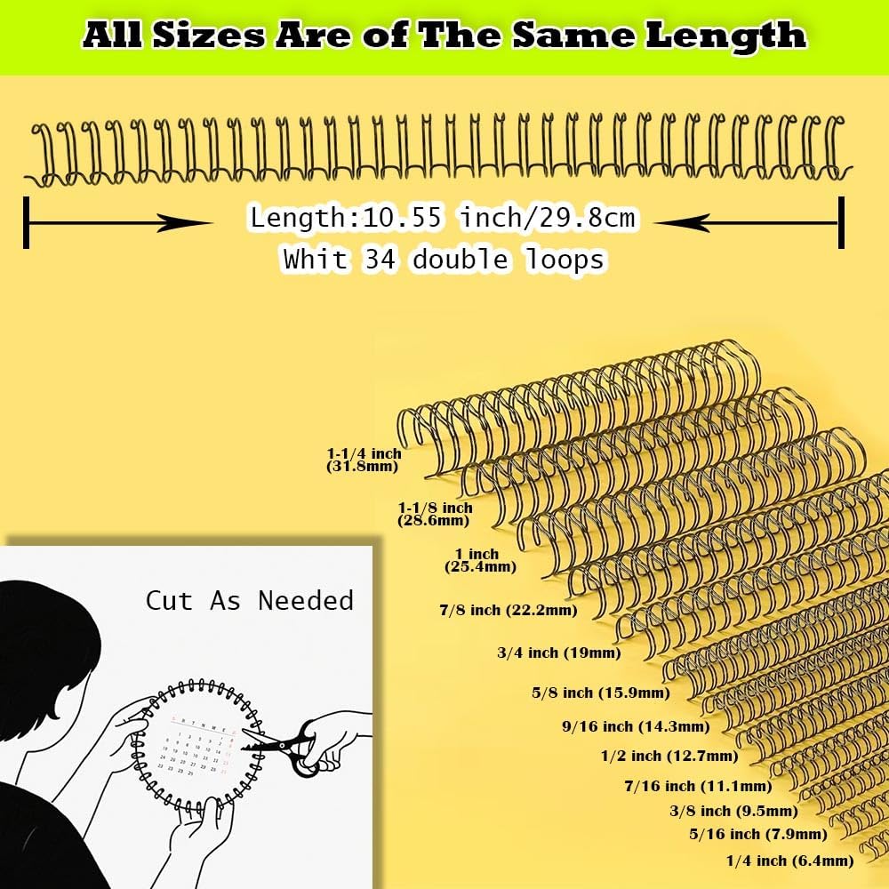 3:1 Pitch Double Loop Binding Wires, YolieraArt 100 Pack Spiral Spine Bindings, 9/16 Inch Wire Twin Binding for Book Binder Machine,Students and Coworkers (120 Sheet Capacity, 100P, Blue)