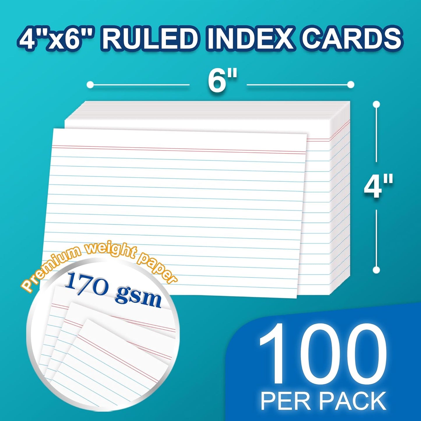 H4D 4x6 Index Card Case with 100 Heavyweight Ruled Index Cards and Dividers, Teal