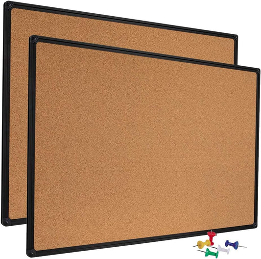 2 Pack 36 x 24 Inch Cork Notice Board Bulletin Message Memo Pin Board, Black Aluminum Frame