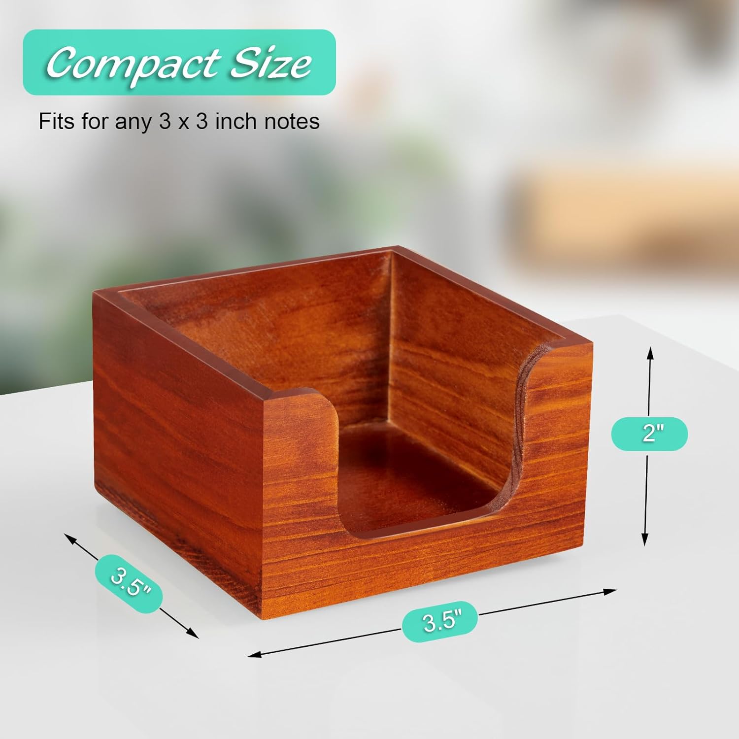 Wooden Sticky Note Holder, Post It Note Dispenser for Office Desk Accessories, Self Stick Note Pad Holder, Memo Pad Holder Dispenser Organizer for School Office Desk Supplies, Red Brown