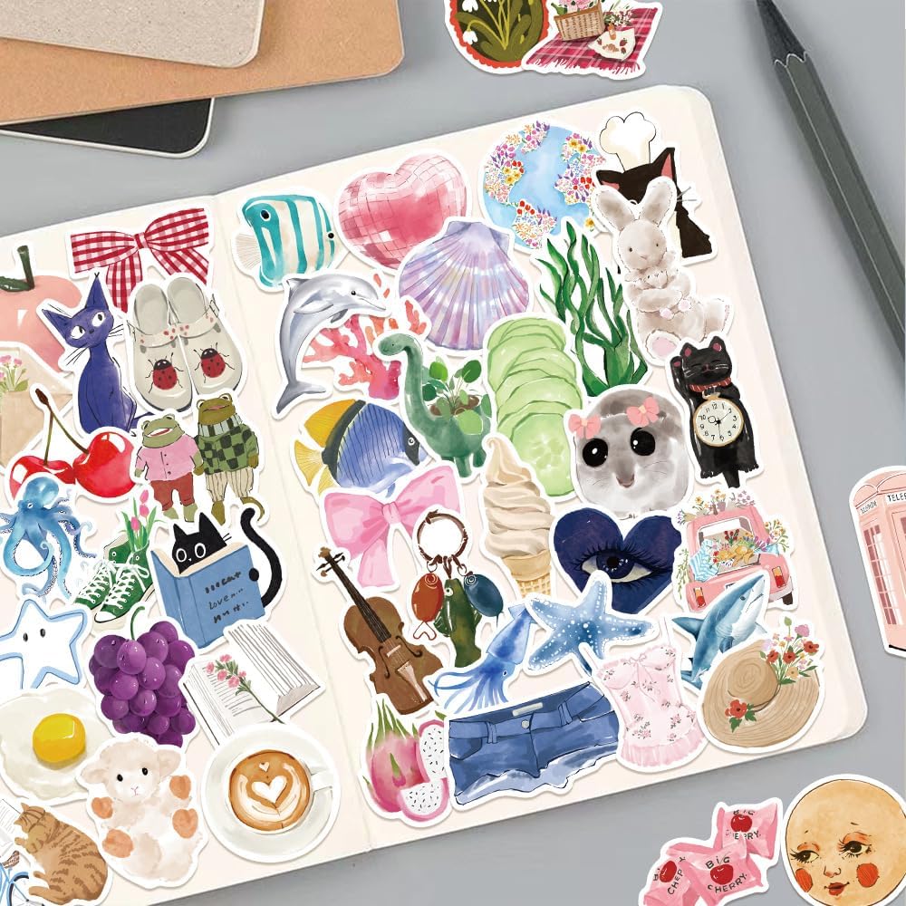 150PCS Aesthetics Stickers,Summer Watercolor Decals,Vinyl Waterproof Stickers for Laptop Water Bottle Journal