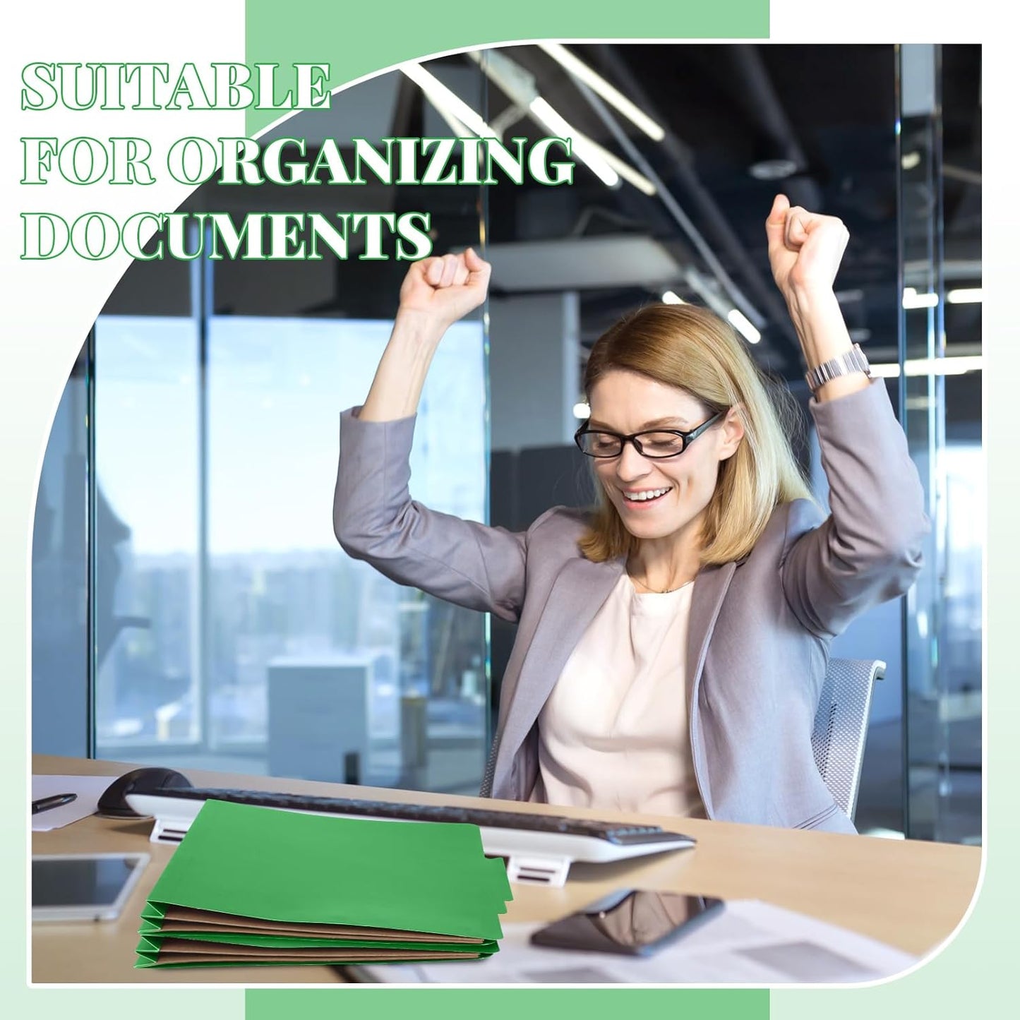 36 Pcs Classification Folders Letter Size, 2 Pocket Dividers Pressboard File Folder with Fasteners, Expanding File Organizer Bulk for Teachers, Clergy, Office, Church, Christmas (Green)