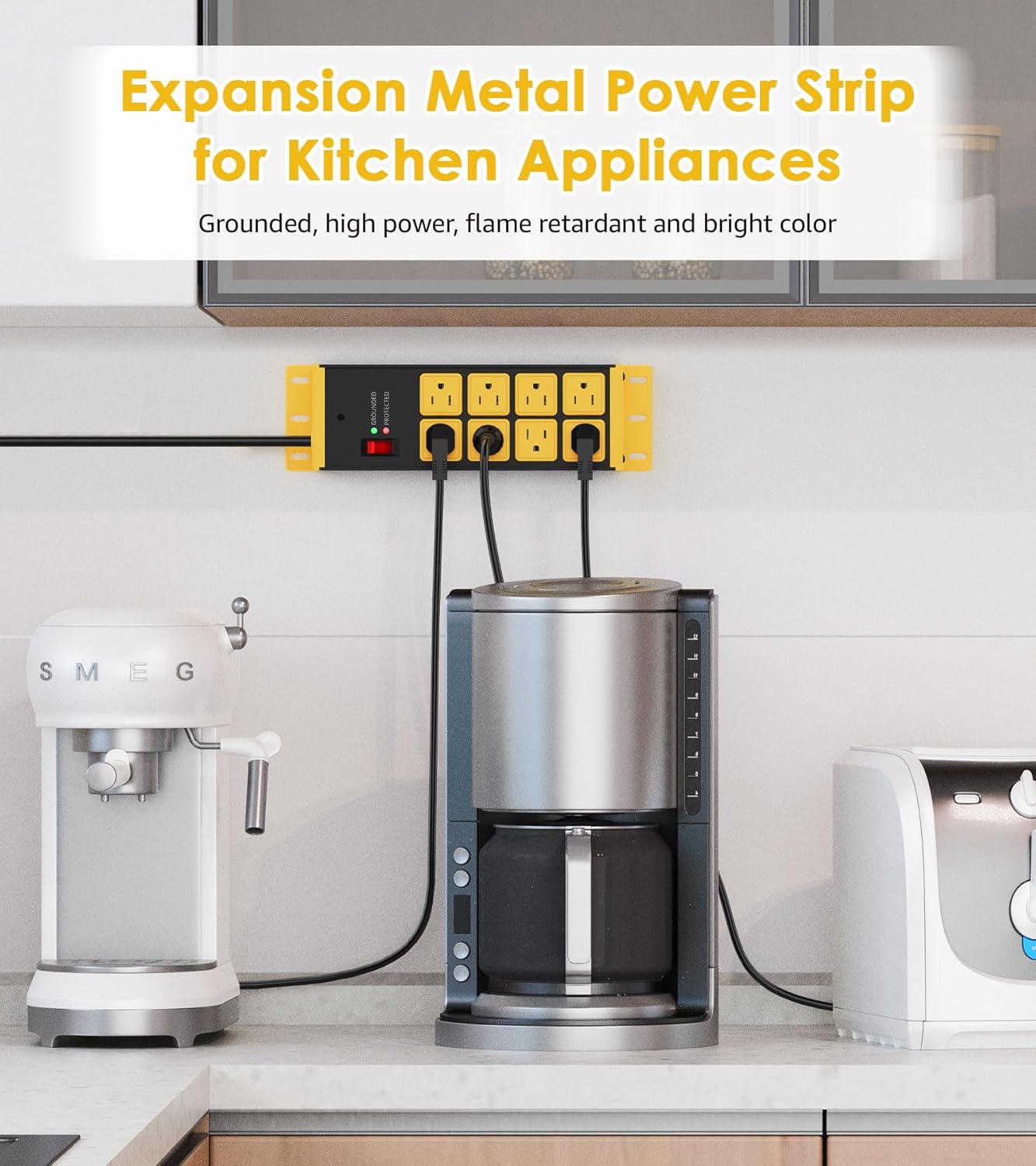 HHSOET 2 Pack Heavy Duty Power Strip 8 Outlets, Metal Wall Mount Outlet Strip 4800J Surge Protector, Garage Shop Under Desk Mountable 10FT Extension Cord Plug.