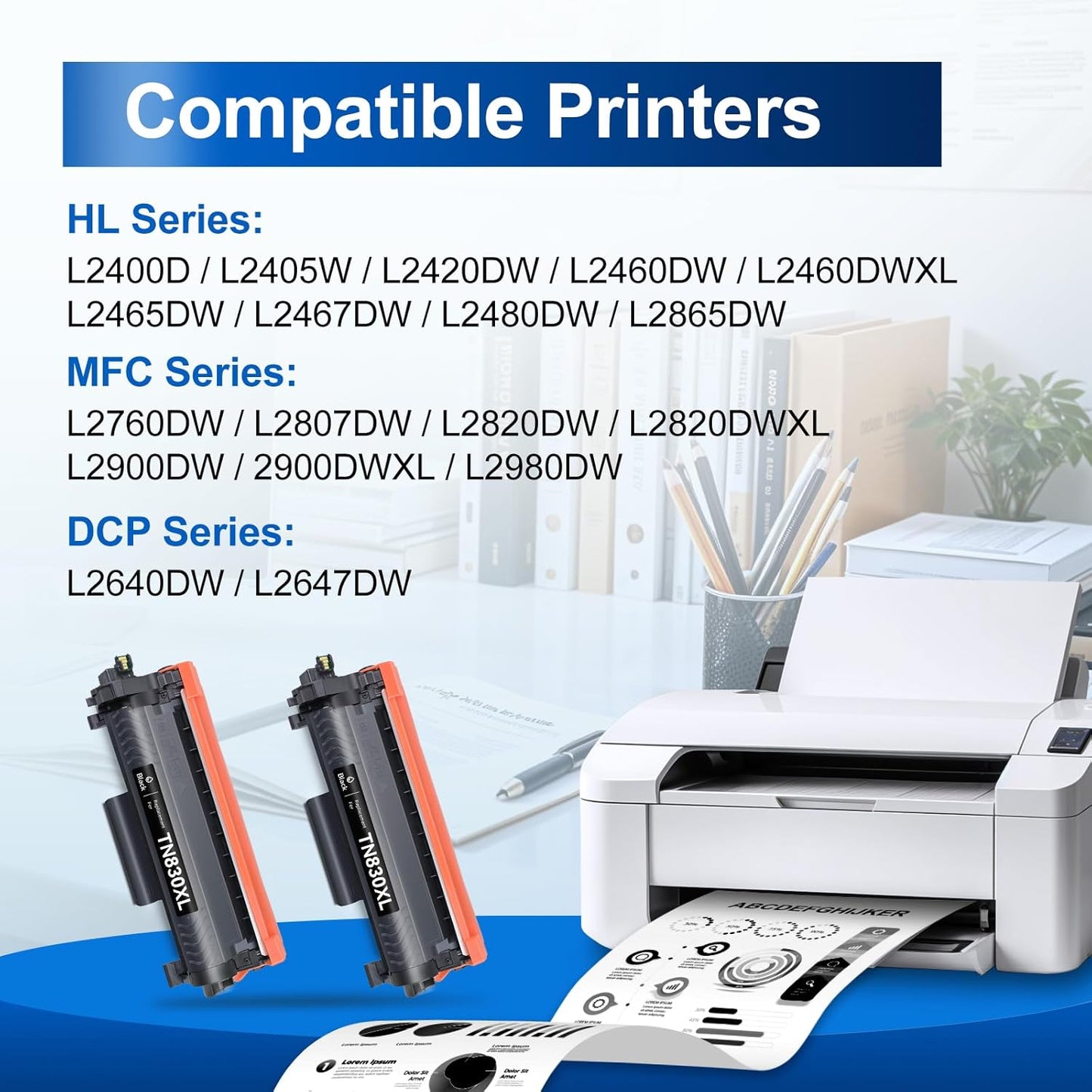InkNI Compatible Toner Cartridges Replacement for Brother TN830XL TN830 TN 830 XL Toner Cartridges Work for HL-L2460DW DCP-L2640DW HL-L2480DW HL-L2400D HL-L2405W MFC-L2820DW Printer (Black, 2 Pack)