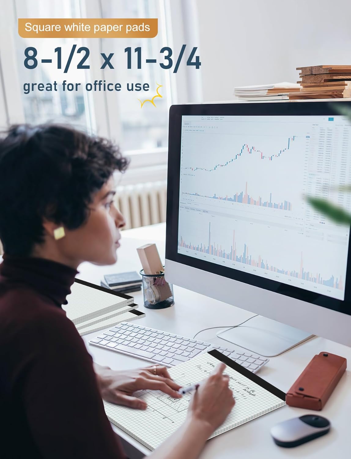 Graph Paper Pads 8.5 x 11, 6 Pack, 4x4 Blue Quad Grid Paper Pad, White Quadrille Pad 8-1/2" x 11", Easy Tears Off, Grid Notebook 8.5 x 11, White 70 GSM Graft Paper, 30 Sheets/Pad