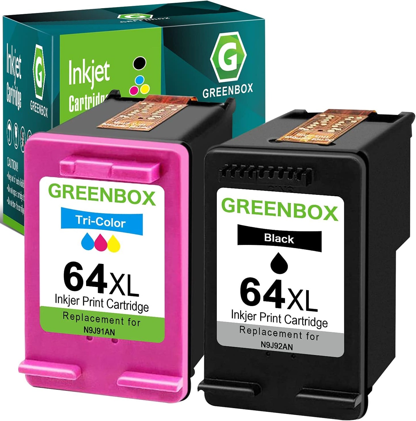 GREENBOX 64XL Ink Cartridges Combo Pack Replacement for HP 64XL 64 Ink Cartridge Black/Color for Envy Photo 7155 7855 6255 7120 6252 6220 6230 6258 7158 7130 7132 7164 7858 7800 6222 Printer, 2 Pack