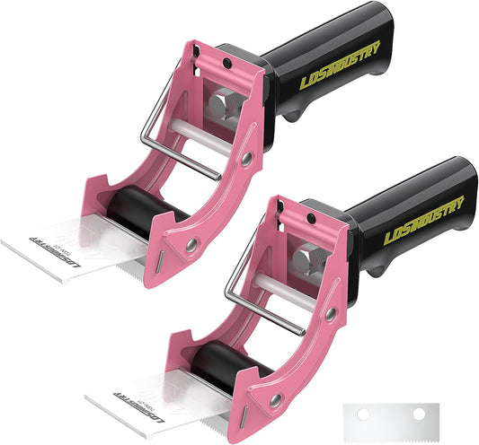 2 Pcs Rapid-Replace Packing Tape Dispenser Guns with Extra Blade, 2IN(50mm) Lightweight Ergonomic Industrial Handheld Heavy Duty Tape Cutter for Carton, Packaging and Box Sealing Pink