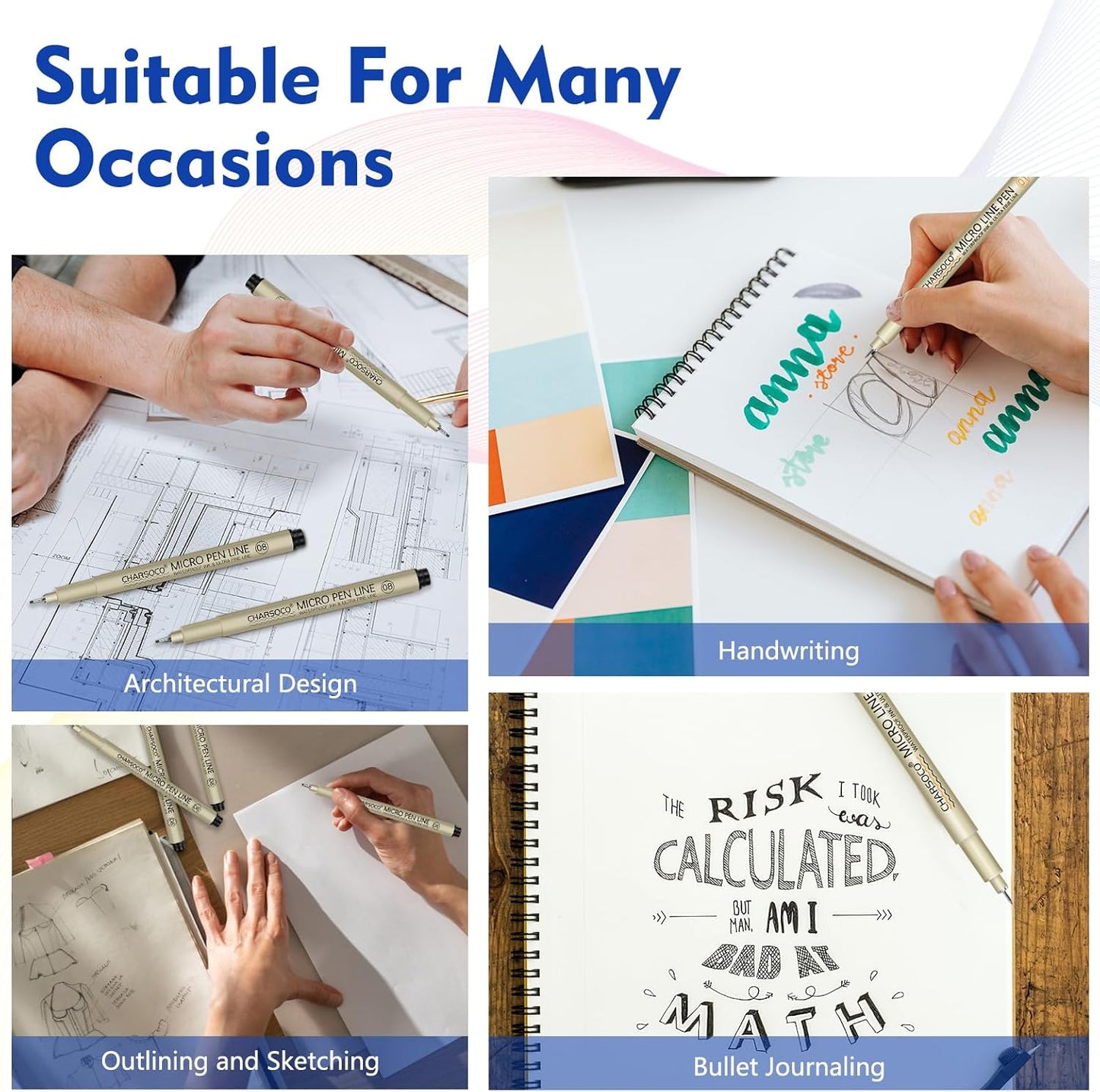 005 Micro Pen, 6 Pack Black Fine Point Pen with Waterproof Archival Ink, 0.23mm Fineliner Ink Pens for Artist Illustration, Sketching, Anime, Manga, Technical Drawing and Scrapbooking