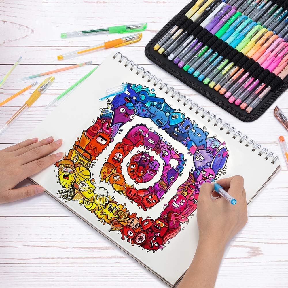 Gel Pens for Adult Coloring Books, 160 Pack Artist Colored Gel Pen with 40% More Ink, Black Case. Perfect for Kids Drawing Doodle Crafts Journaling Planner