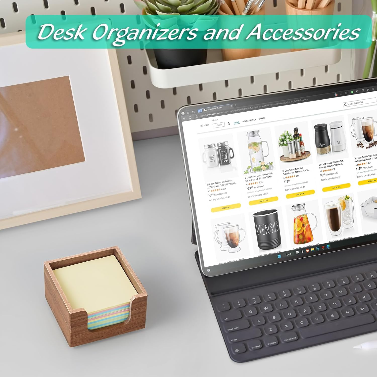 Acacia Wood Sticky Note Holder, Post It Note Dispenser for Office Desk Accessories, Self Stick Note Pad Holder, Memo Pad Holder Dispenser Organizer for School Office Desk Supplies