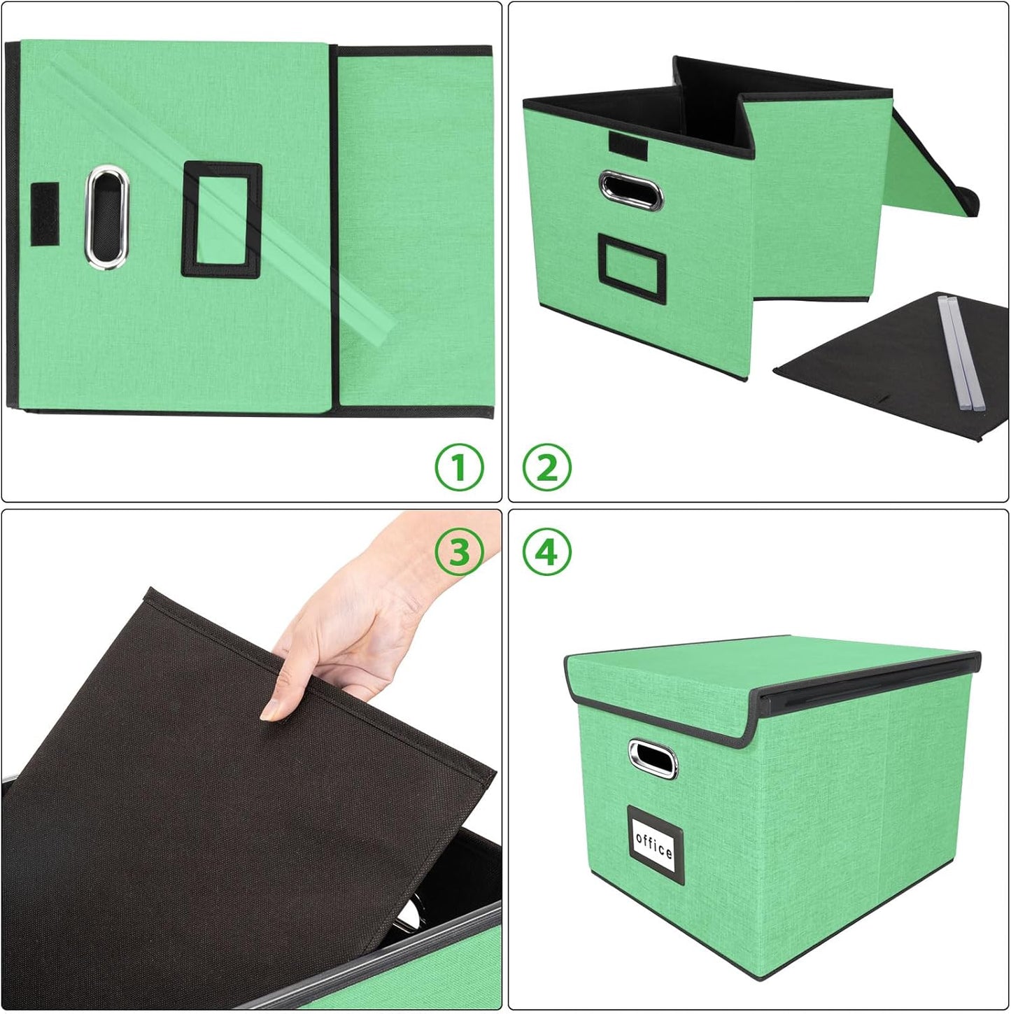 Huolewa Decorative File Organizer Box with Lid, Collapsible File Storage Organizer Boxes with Lids, Linen Hanging Filing&Storage Boxes for Office/Decor/Home, Filing System for File and Folders Storage