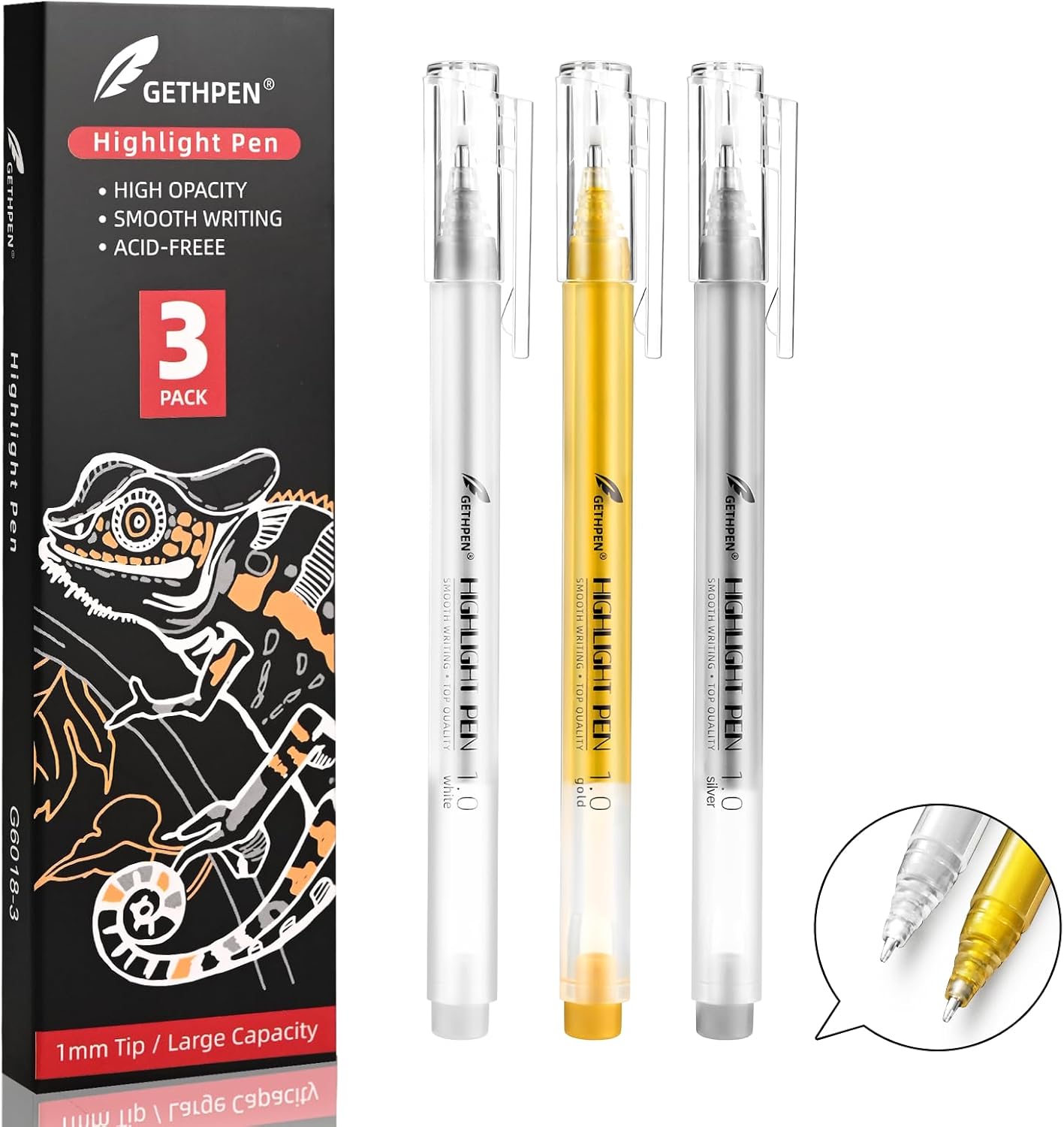 3 Colors Gel Pen Set – White, Gold & Silver 1.0mm Fine Point Gel Ink Pens for Artists, Black Paper Drawing, Bullet Journaling & Holiday Crafts – Opaque Archival Ink, 3-Pack
