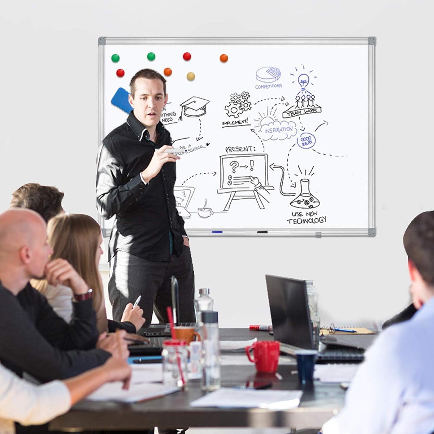 H-Qprobd 4' x 4' (2 Pack) Dry Erase Board for Wall Magnetic Presentation Whiteboard with Long Pen Tray, Wall-Mounted White Boards for Home, Office & School