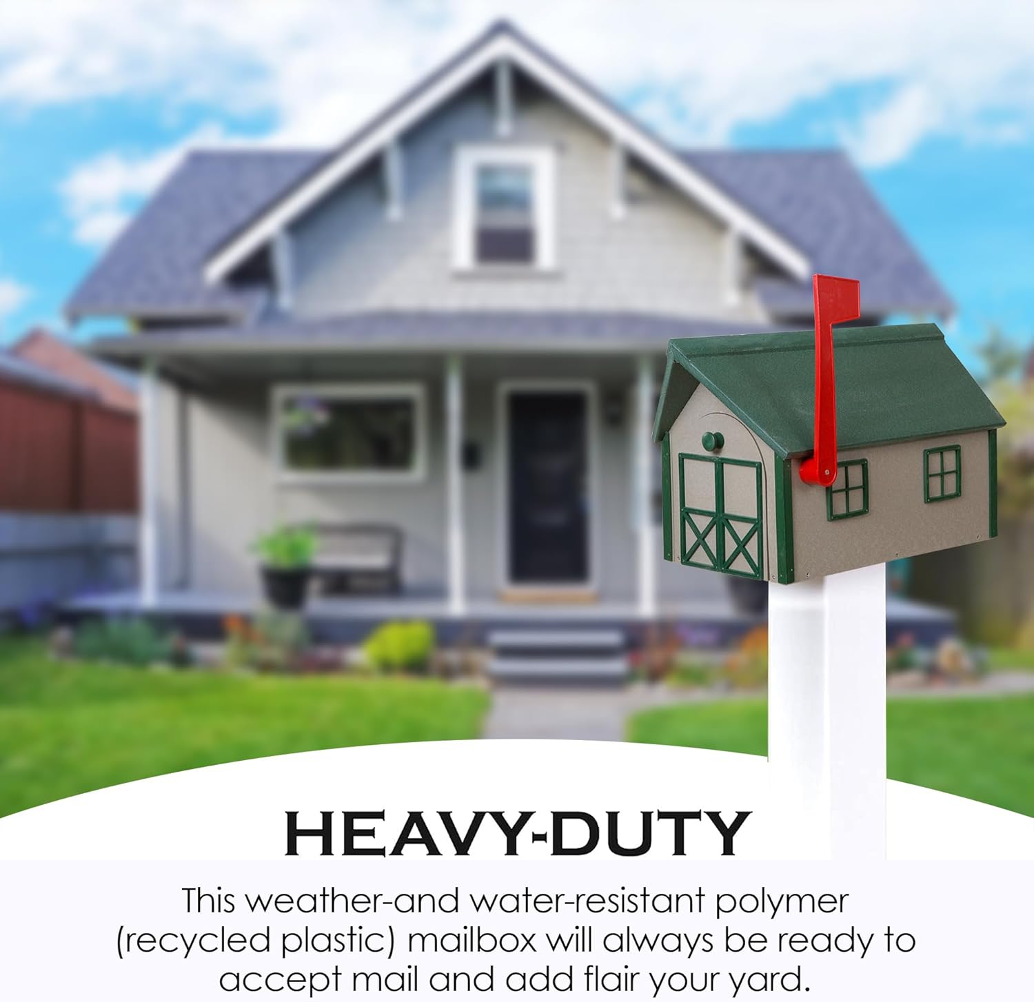 Peaceful Classics Poly Mailbox- Durable, Weather-Resistant Amish Craftsman Mailboxes for Outside Uses Like Front Yard & Road Side- Long-Lasting, Decorative, Modern Mailbox (Clay w/Green Trim & Roof)