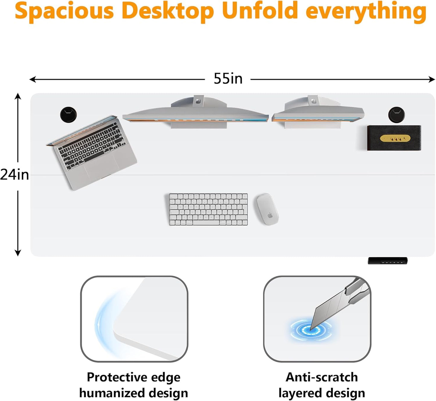 Himimi Electric Standing Desk 55 x 24 inch for Home Office,Sit-Stand Adjustable Desk with Memory Presets,Height Adjustable Desk for Gaming/Working,Free Hook, Lockable Wheels,Mouse Pad,White
