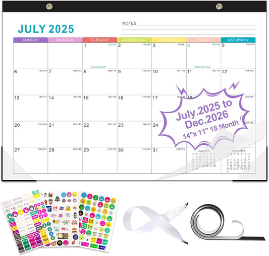 Gannyfer Calendar 2025-2026, Fridge Calendar Magnet, 18 Monthly Small Yearly Desk/Wall Calendar, July 2025 - Dec 2026, 14" x 11", with Plastic Cover Corner Protectors Hanging String, Organizers for Office, Home and School (3 Sticker)