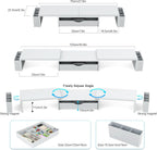 Spacrea Metal Desk Organizers and Accessories, Dual Monitor Stand Riser with Drawer and 2 Pen Holders, Desk Accessories & Workspace Desktop Organizers for Office Supplies (White)