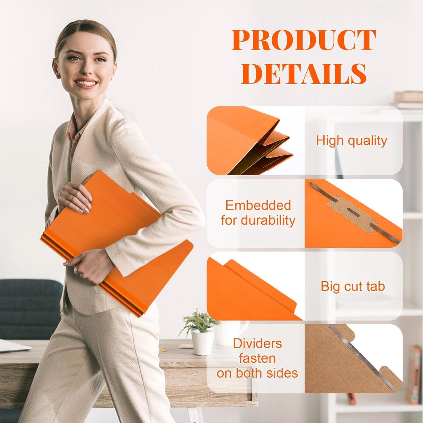 24 Pcs Classification Folders Letter Size, 1 Divider Pressboard File Folder with Fasteners, Expanding File Organizer Bulk for Teachers, Clergy, Office, Church, Christmas Donations (Orange)