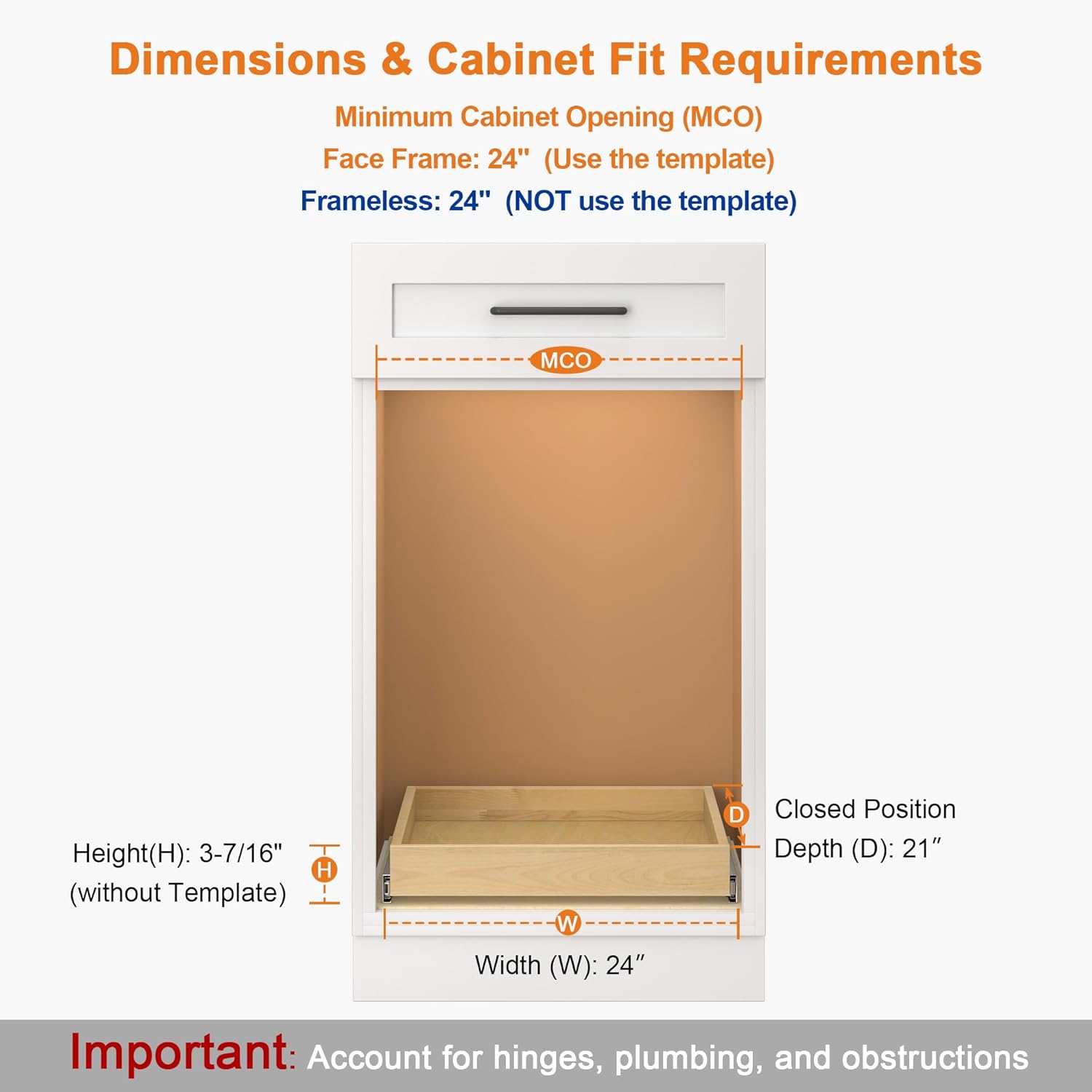 ALINE FURNITURE Pull Out Drawers for Cabinets Birch Wood, 24" W X 21" D Soft Close Slide Out Drawer for Kitchen Cabinets, Pull-Out Shelves, Sliding Shelf for Pantry Cabinet Organizer