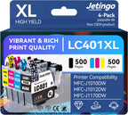 LC401XL Ink Cartridges for Brother Printer 4 Pack Work with Brother MFC-J1010DW MFC-J1012DW MFC-J1170DW Printer (1 Black, 1 Cyan, 1 Magenta, 1 Yellow)
