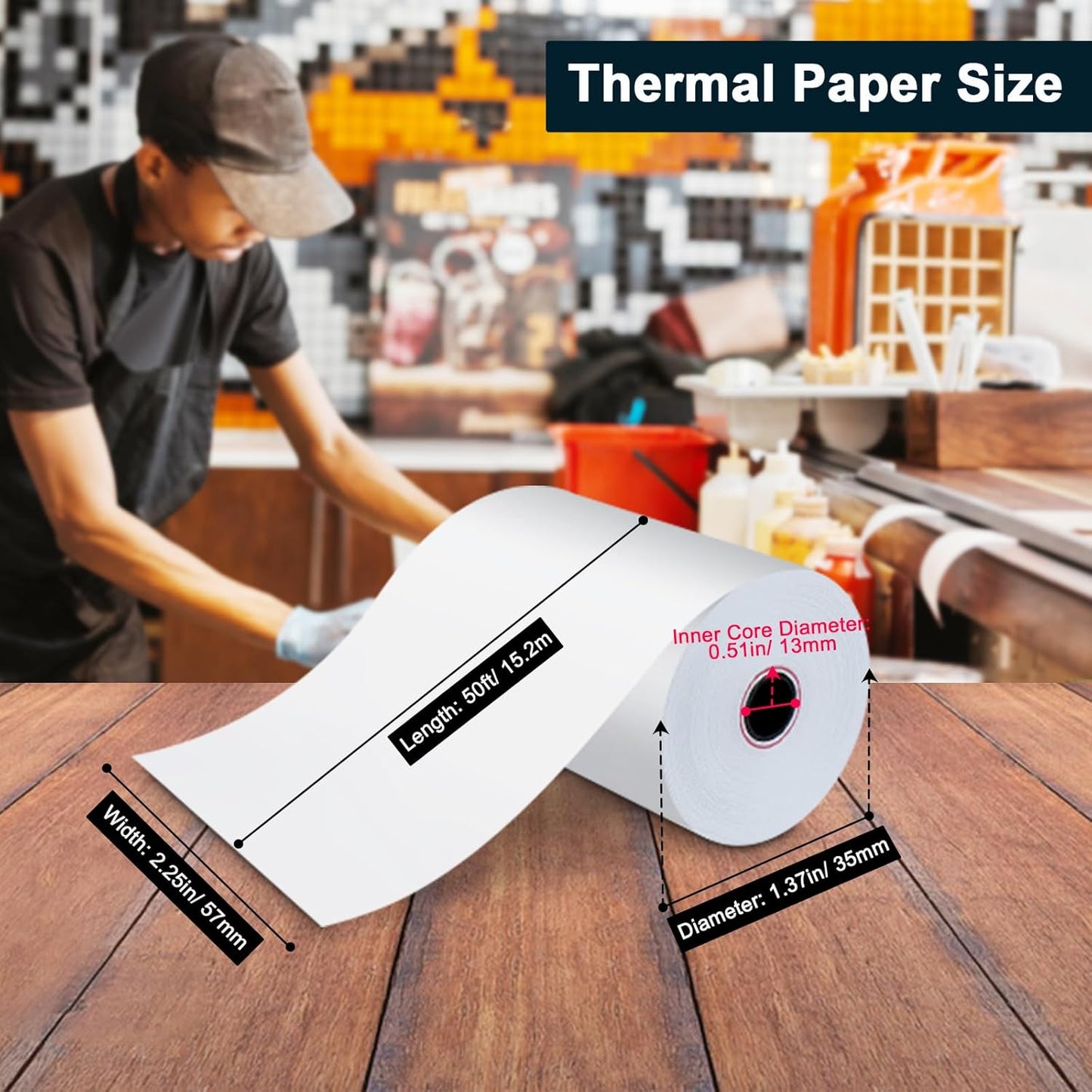 (150 Rolls) Thermal Receipt Paper 2 1/4 x 50 - BPA-Free Credit Card Machine Paper Rolls for POS Systems, Compatible with Square Terminal, Clover Flex and More