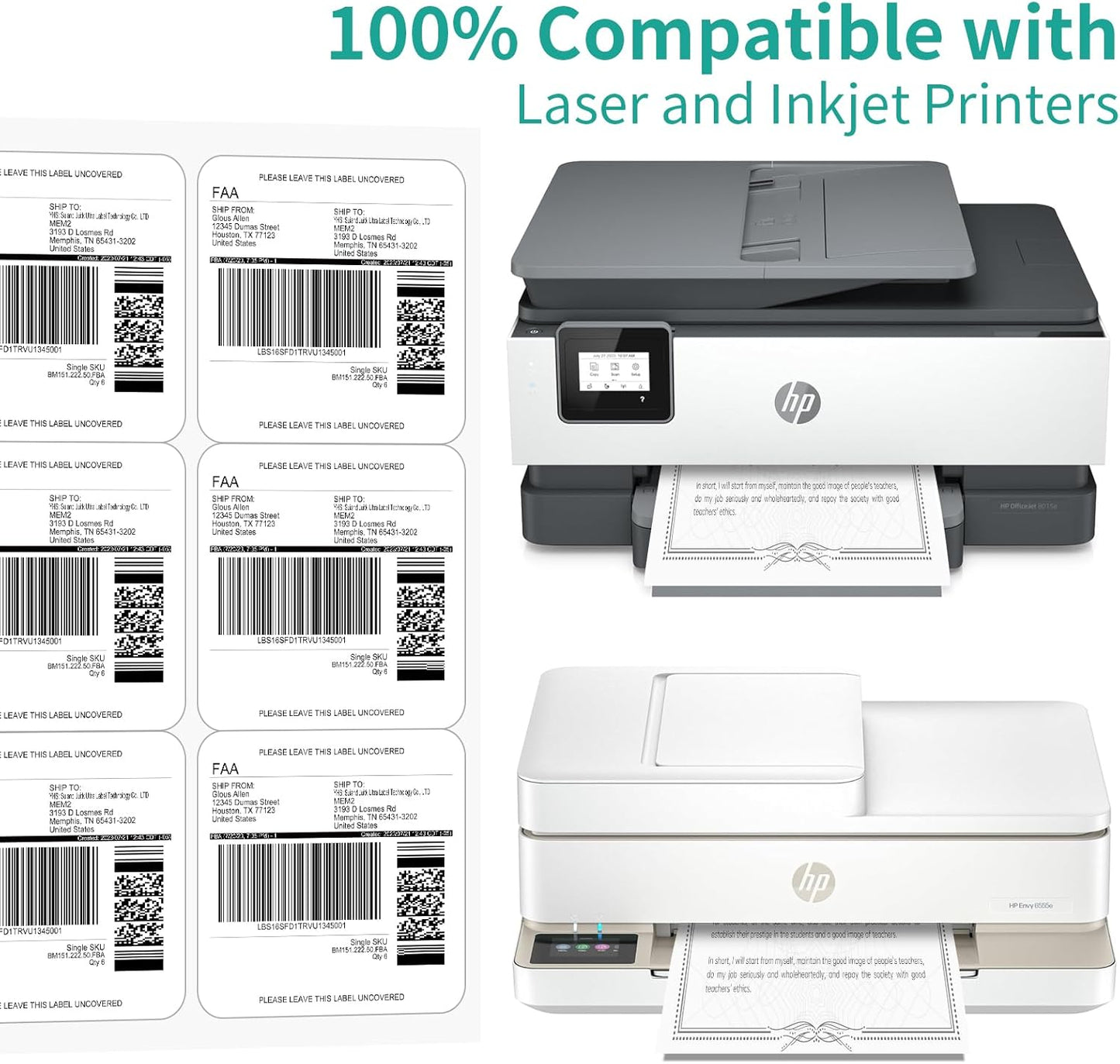 100 Sheet/600 pcs InpourPack 6 UP 4" x 3-1/3" Shipping Address Labels for Laser Inkjet Printer, Self Adhesive, Blank Mailing Labels