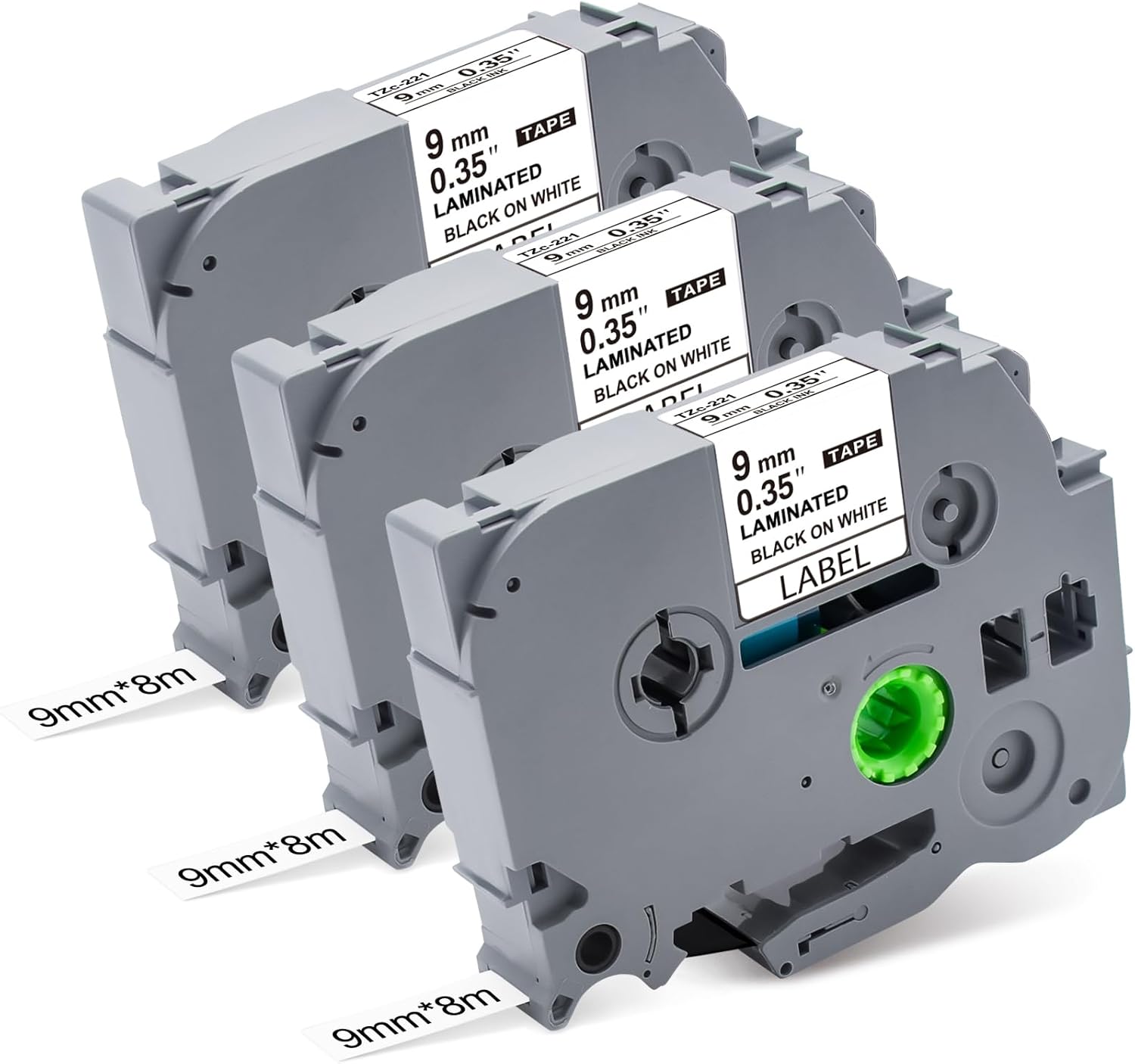 9mm Label Maker Tape TZe-221 Replacement for Brother TZe TZ Tape 9mm 0.35" Laminated (Black on White) P Touch Label Tape TZe221 for Brother PT-D220 H100 D410 D600 1890 H103W, 3 Pack