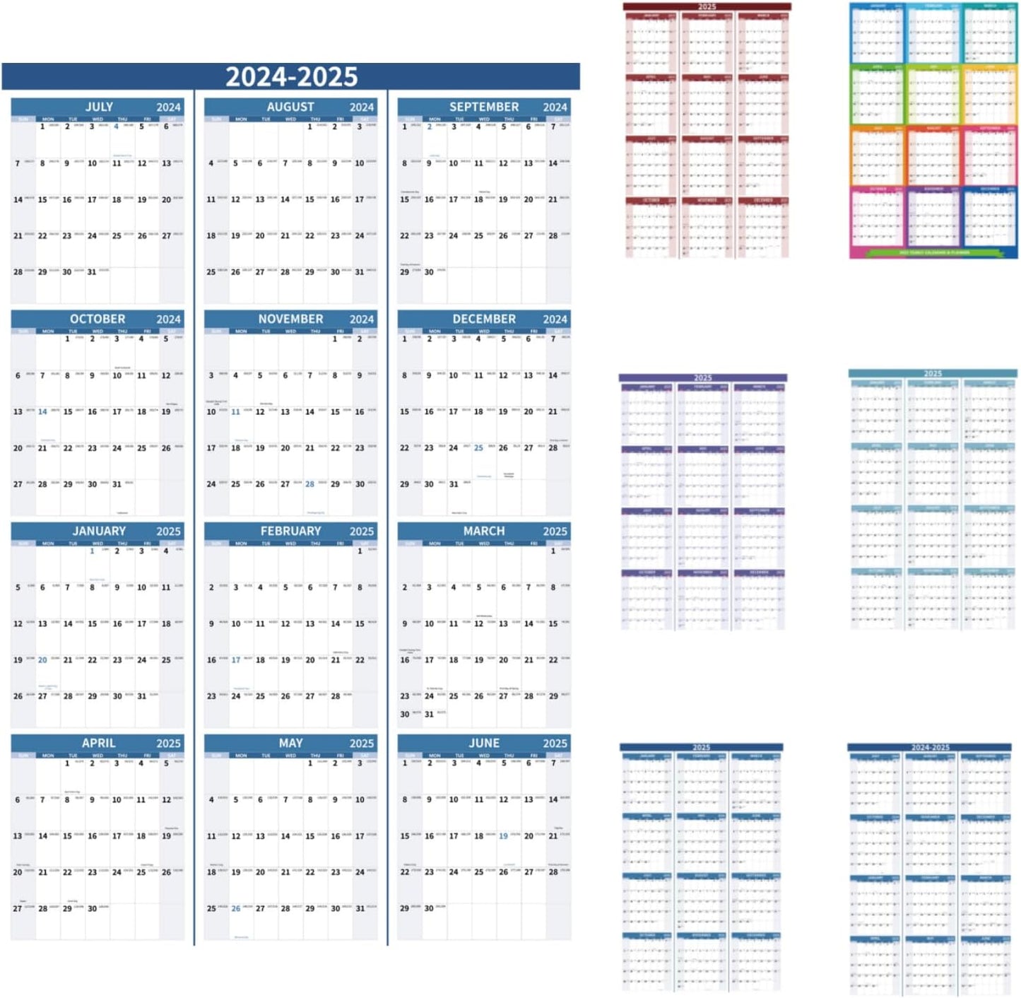 2024-2025 Wall Calendar 34.8" x 22.8" Large Vertical Yearly Wall Hanging Calenda with Julian Date from July 2024 to June 2025 Thick Paper Calendar 12 Month Annual Planner for Office Fridge(Blue)