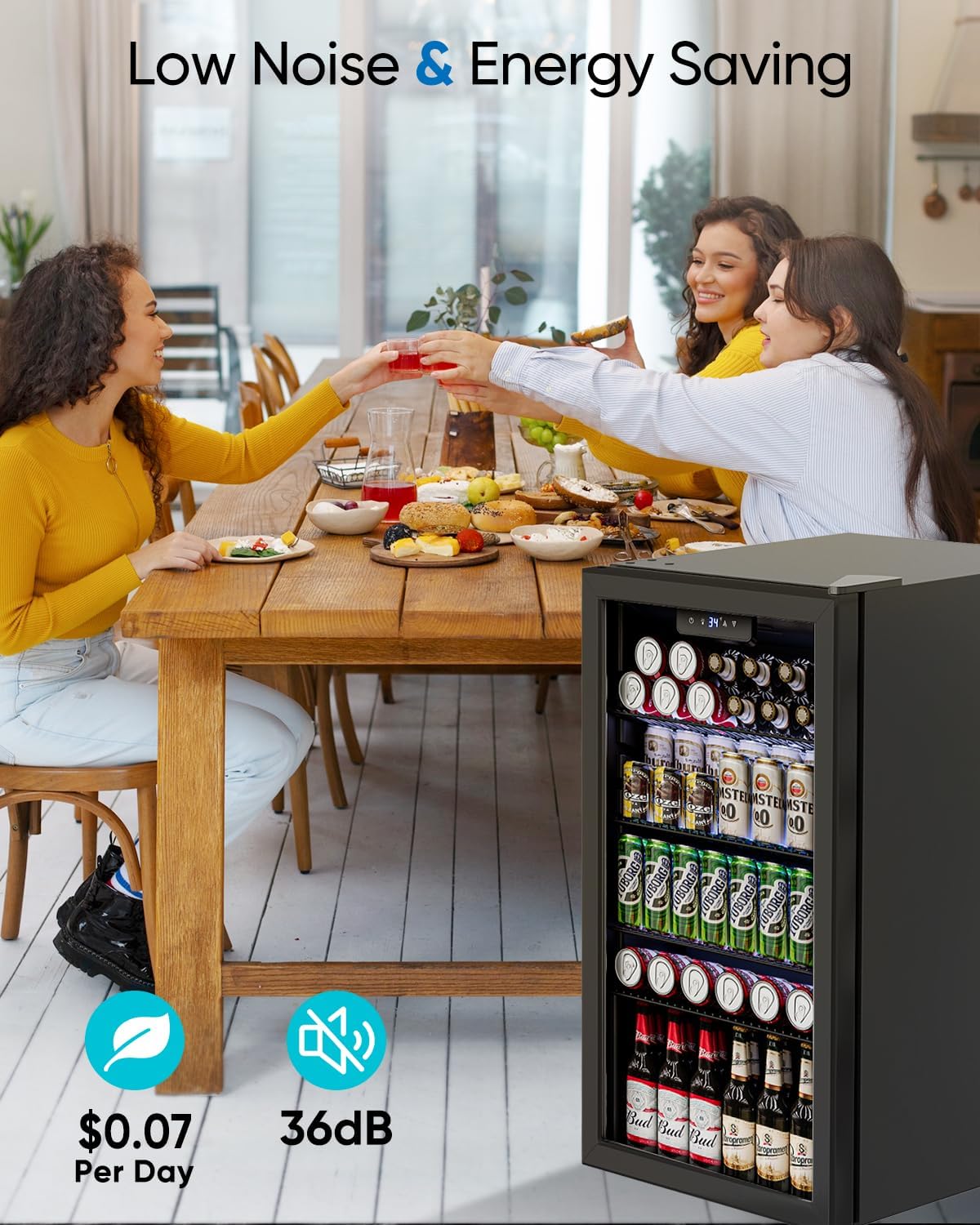 3.2 Cu.Ft Mini Fridge with Glass Door - 126 Can Beverage Refrigerator Cooler for Drink Beer Wine Soda, Small Fridge for Bedroom Office Bar Dorm, 4 Adjustable Shelves, Black